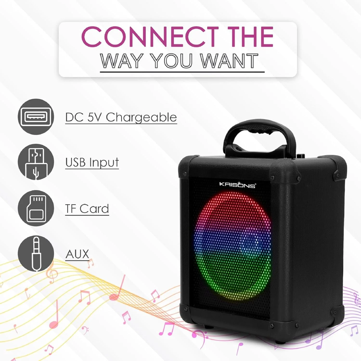 Krison Newly Launched Qube Bluetooth Party Speaker 80W| Karaoke Wirelss Mic| Portable Trolley Outdoor Speaker|Inbuilt Battery Upto 6 Hours Playtime| Aux/TF/USB/8" Driver - Image 5