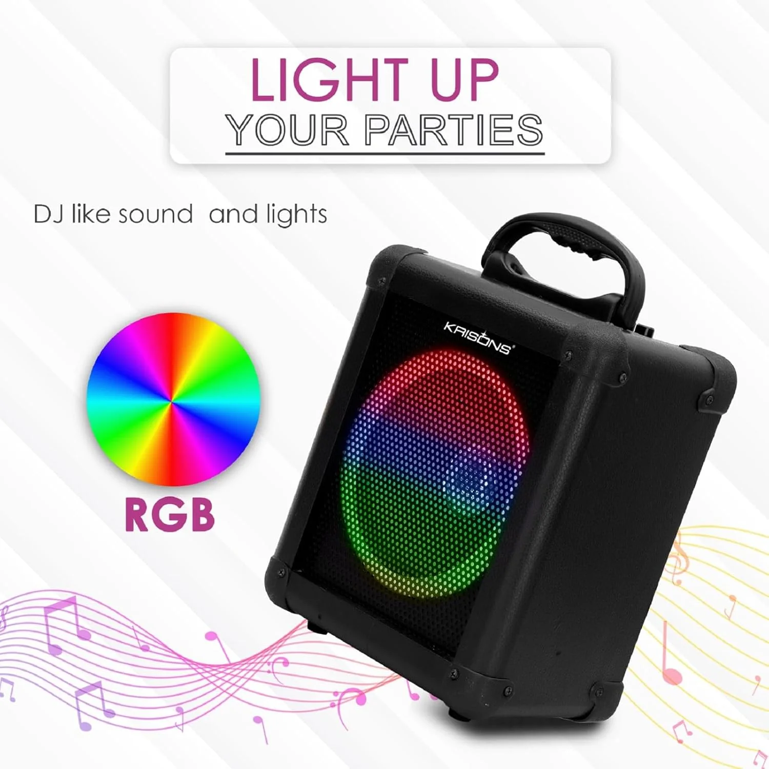 Krison Newly Launched Qube Bluetooth Party Speaker 80W| Karaoke Wirelss Mic| Portable Trolley Outdoor Speaker|Inbuilt Battery Upto 6 Hours Playtime| Aux/TF/USB/8" Driver - Image 7
