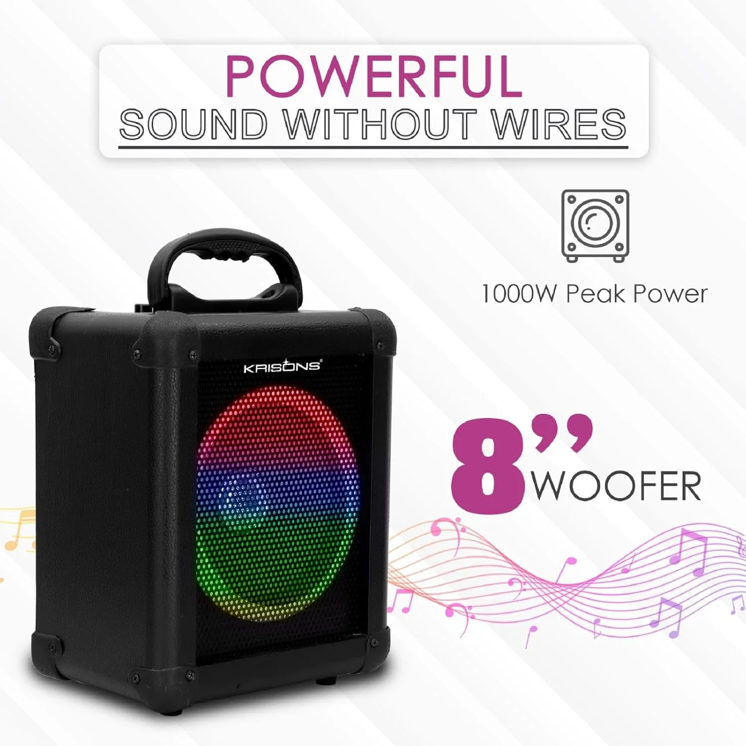 Krison Newly Launched Qube Bluetooth Party Speaker 80W| Karaoke Wirelss Mic| Portable Trolley Outdoor Speaker|Inbuilt Battery Upto 6 Hours Playtime| Aux/TF/USB/8" Driver - Image 8
