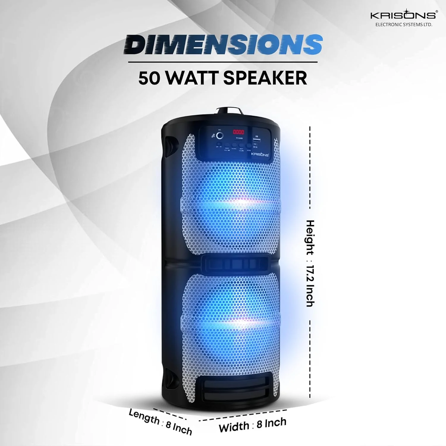 Krisons Cylender 222-50W Portable Speaker with 6" Double Woofers,Free Wireless Mic for Karaoke, RGB Lights, Remote Control with Bluetooth, FM, USB, Micro SD Card Connectivity - Image 5