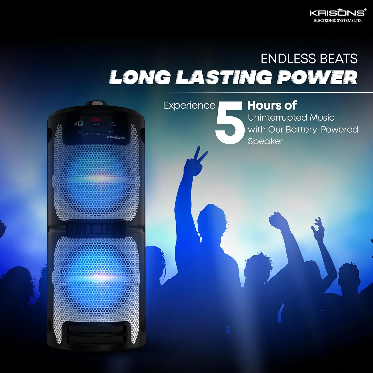 Krisons Cylender 222-50W Portable Speaker with 6" Double Woofers,Free Wireless Mic for Karaoke, RGB Lights, Remote Control with Bluetooth, FM, USB, Micro SD Card Connectivity - Image 7