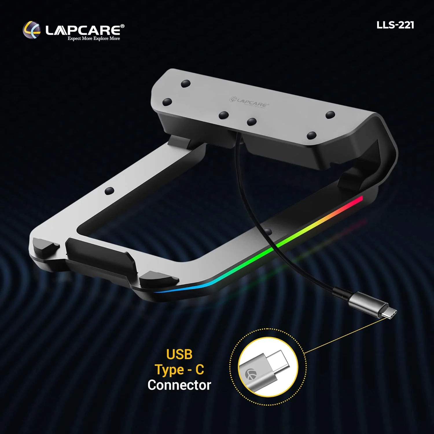LAPCARE Legend Aluminium Alloy Tabletop RGB Laptop Stand, Space Grey - Image 4