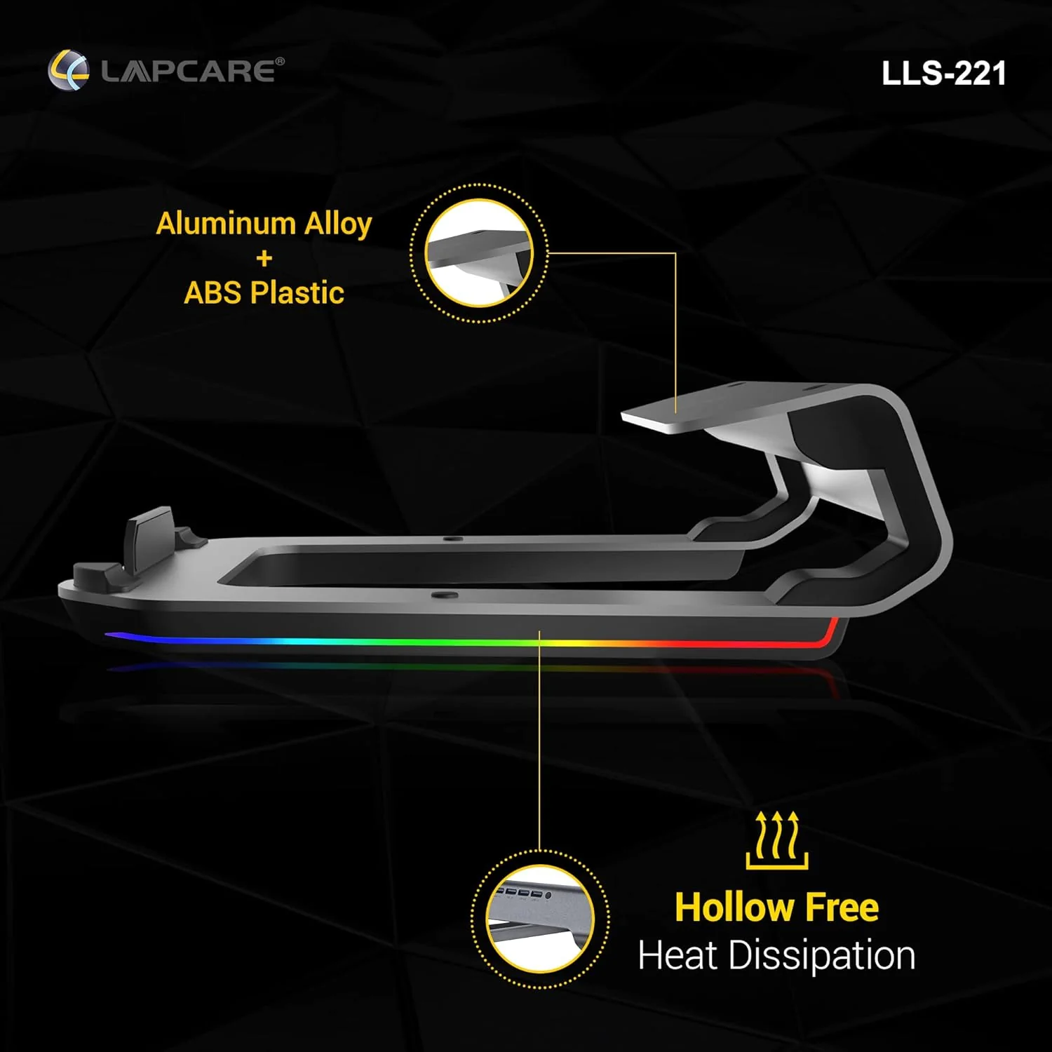 LAPCARE Legend Aluminium Alloy Tabletop RGB Laptop Stand, Space Grey - Image 5