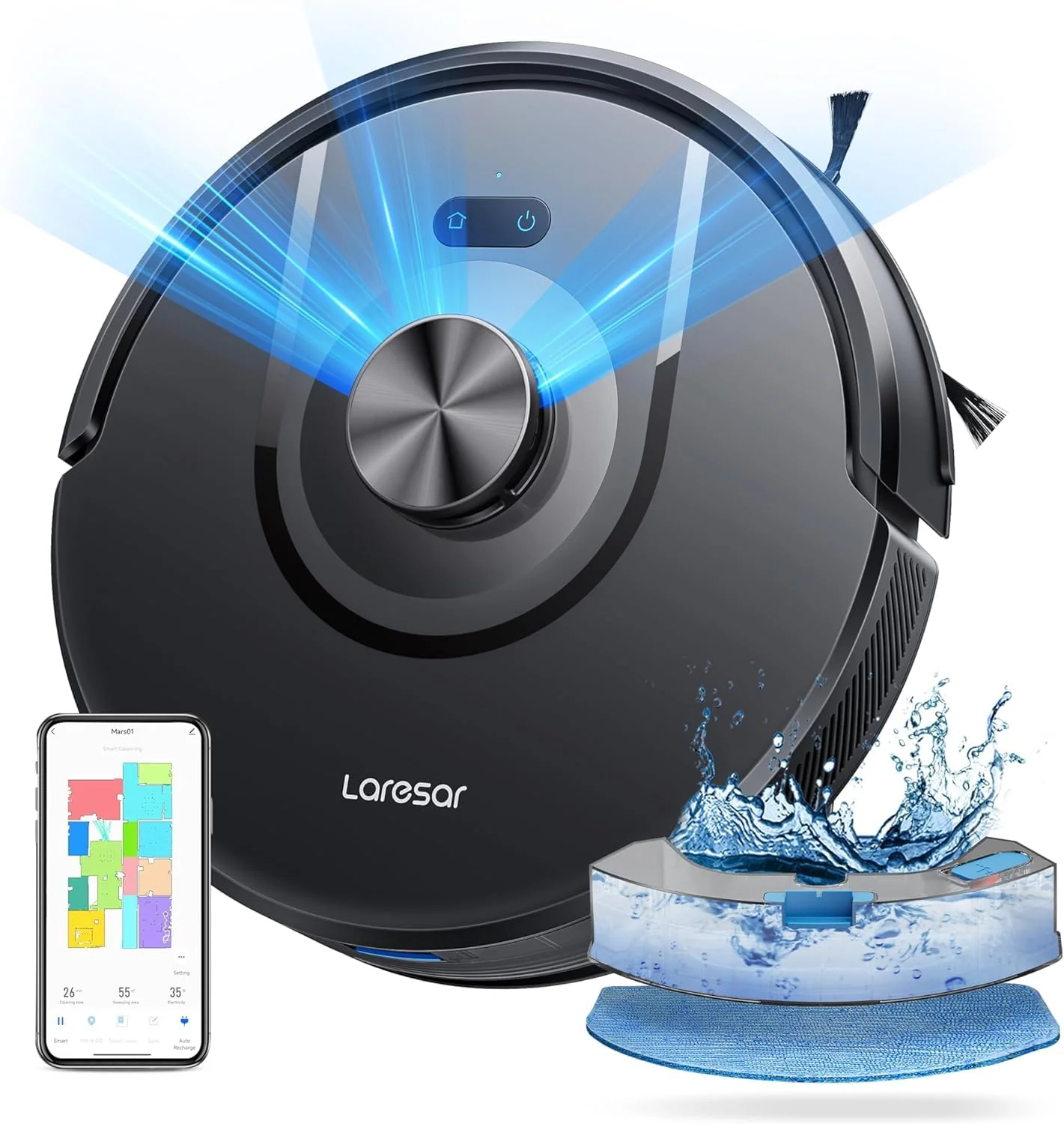 Laresar Robot Vacuum Cleaner with Mop, Ultra Strong 5000Pa Robotic Vacuum with Lidar Navigation, 3 in 1 Robot Hoover for Pet Hair,Dust, 5 Real-Time Mapping, App Control, Alexa (Mars01)
