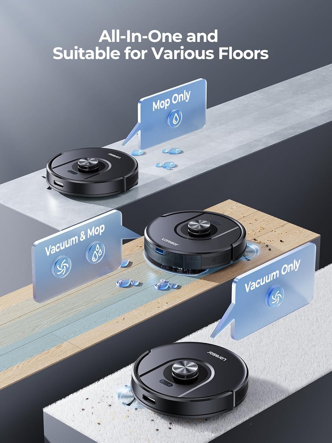 Laresar Robot Vacuum Cleaner with Mop, Ultra Strong 5000Pa Robotic Vacuum with Lidar Navigation, 3 in 1 Robot Hoover for Pet Hair,Dust, 5 Real-Time Mapping, App Control, Alexa (Mars01) - Image 5