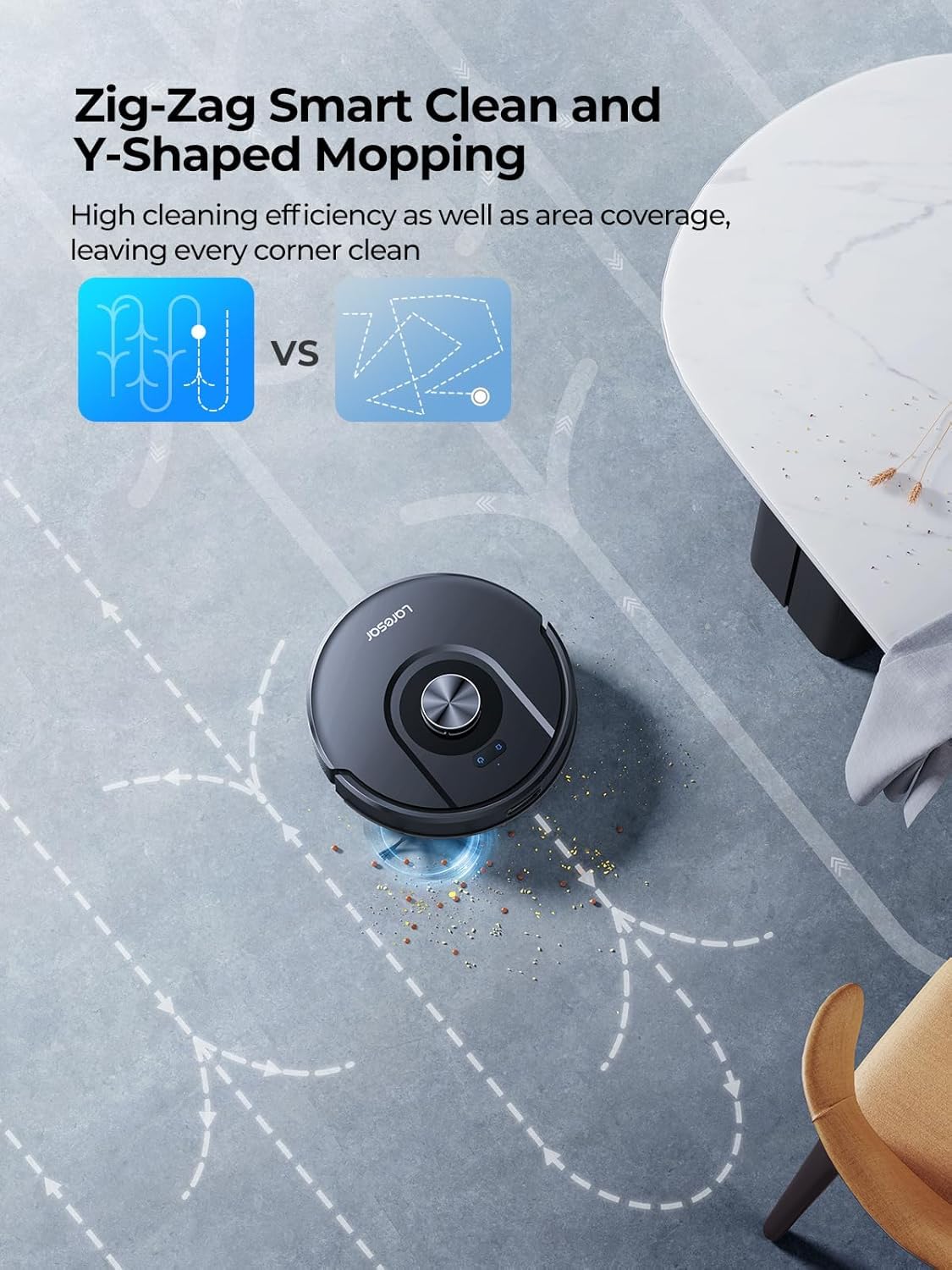 Laresar Robot Vacuum Cleaner with Mop, Ultra Strong 5000Pa Robotic Vacuum with Lidar Navigation, 3 in 1 Robot Hoover for Pet Hair,Dust, 5 Real-Time Mapping, App Control, Alexa (Mars01) - Image 6