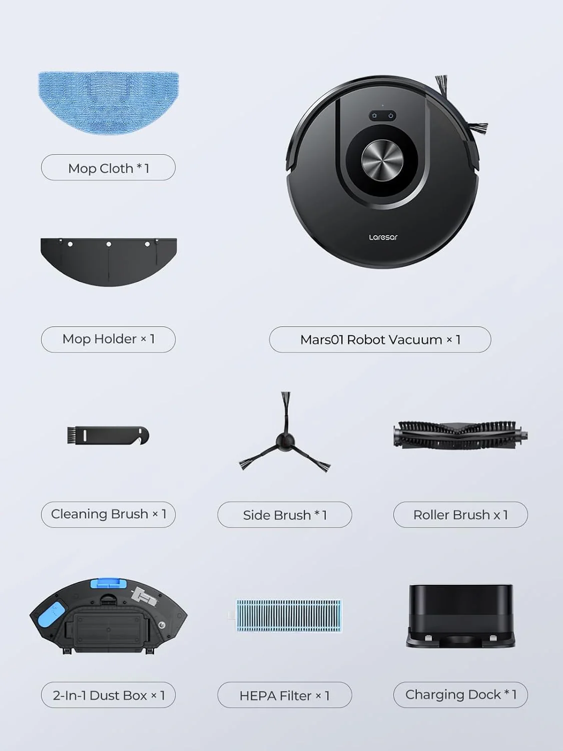 Laresar Robot Vacuum Cleaner with Mop, Ultra Strong 5000Pa Robotic Vacuum with Lidar Navigation, 3 in 1 Robot Hoover for Pet Hair,Dust, 5 Real-Time Mapping, App Control, Alexa (Mars01) - Image 8