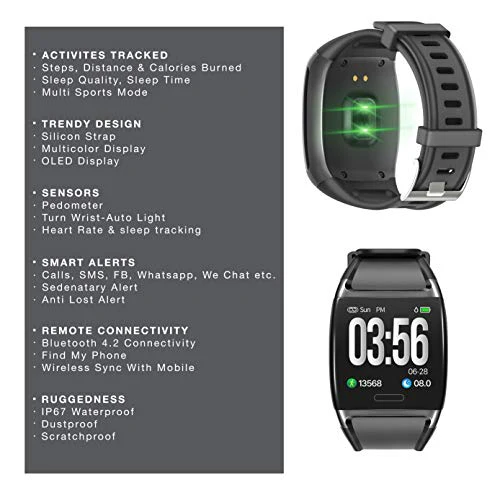 LCARE Watch Activity Tracker, Heart Rate Monitor, Smart Activity Tracker, Alert for Android and iPhone (Black) - Image 5