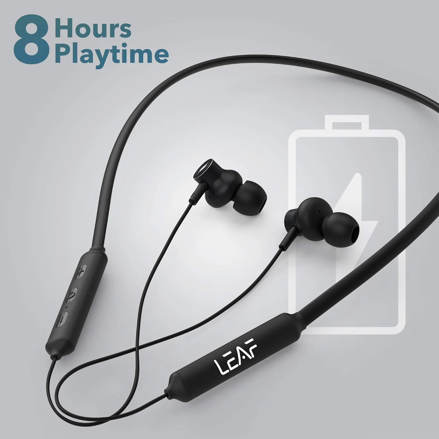 Leaf Flex Wireless Bluetooth Earphones with 8 Hours Battery and mic (Carbon Black) - Image 3