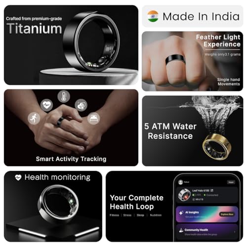 Leaf Halo Smart Ring | Health Tracker | Sleep, Fitness, Stress | Includes 30+ Workout Modes | Battery upto 10 Days | Buy Sizing Kit First | Track Steps, HRV, SPO2 & Periods - Image 2