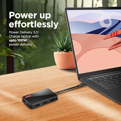 Lenovo 100 USB-C Travel Dock (Charging Host Upto 100W | 3xUSB-A 3.0 | 1 x HDMI 1.4, 4K @ 30 Hz |1 x Video Output| 1 x VGA, Up to 1920 x 1080 @ 60 Hz | 1 Year Warranty | Black), GX91M73945 - Image 2