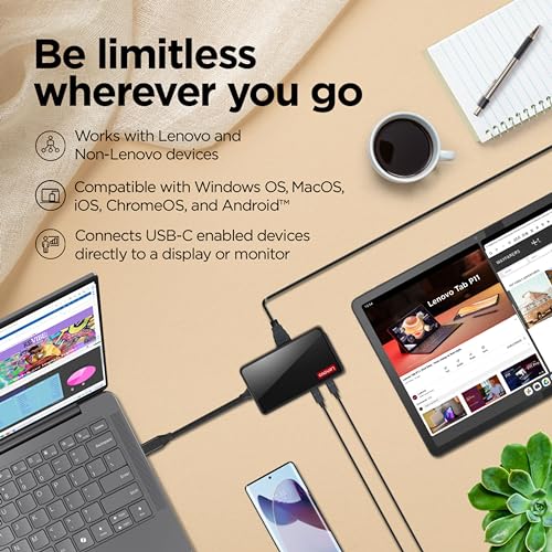 Lenovo 100 USB-C Travel Dock (Charging Host Upto 100W | 3xUSB-A 3.0 | 1 x HDMI 1.4, 4K @ 30 Hz |1 x Video Output| 1 x VGA, Up to 1920 x 1080 @ 60 Hz | 1 Year Warranty | Black), GX91M73945 - Image 3