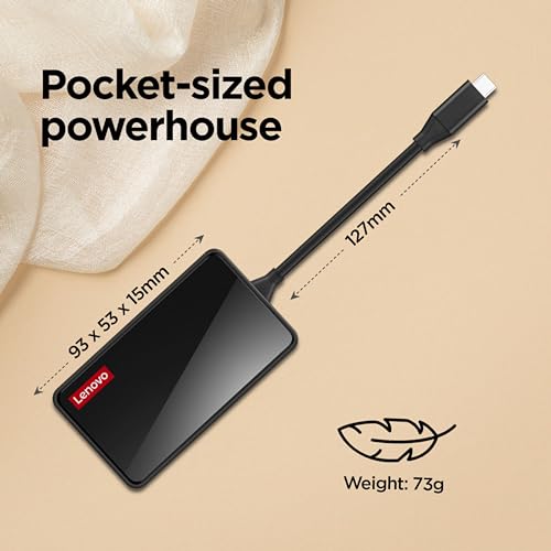 Lenovo 100 USB-C Travel Dock (Charging Host Upto 100W | 3xUSB-A 3.0 | 1 x HDMI 1.4, 4K @ 30 Hz |1 x Video Output| 1 x VGA, Up to 1920 x 1080 @ 60 Hz | 1 Year Warranty | Black), GX91M73945 - Image 5