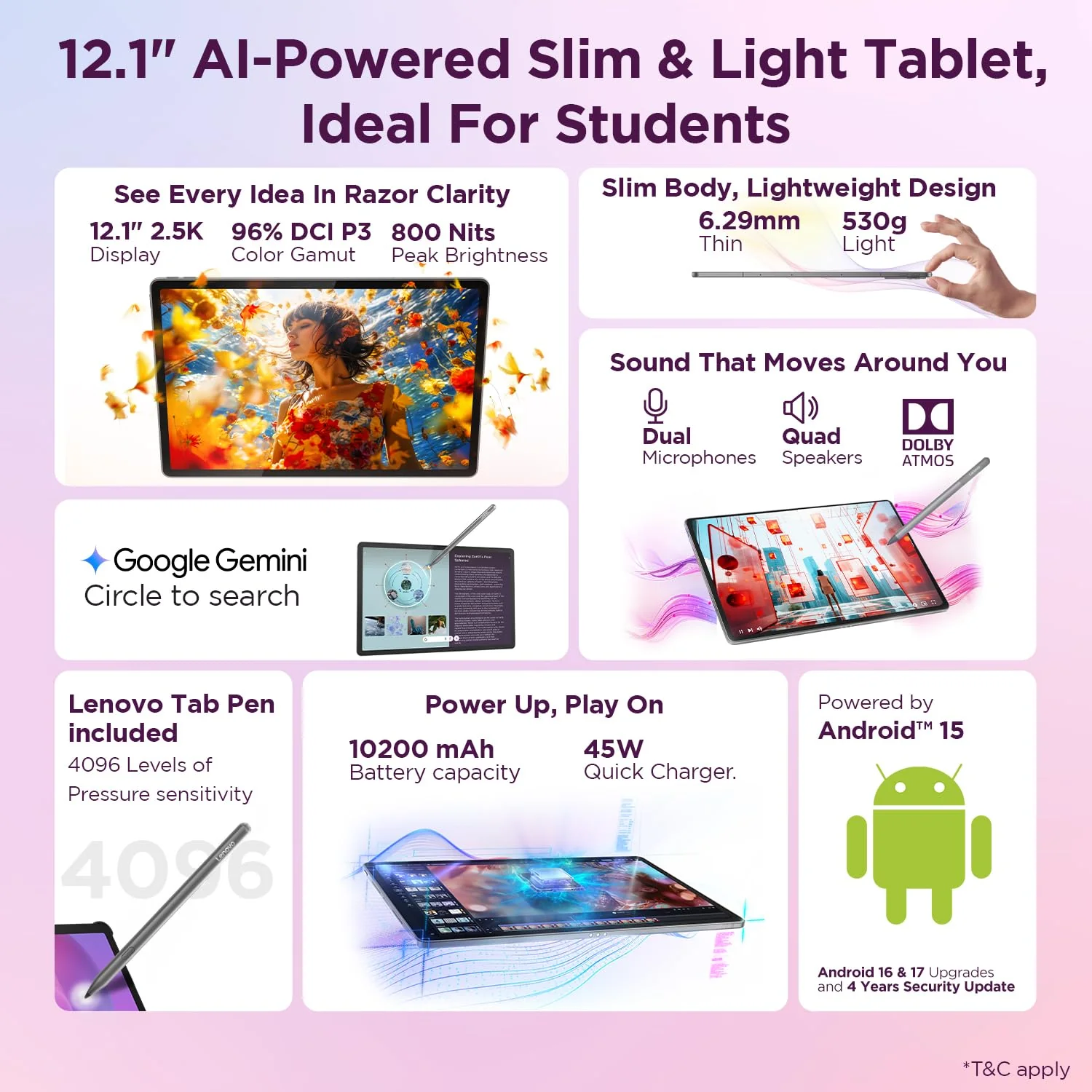 Lenovo Idea Tab Plus with Pen |Wifi +5G |12.1" 2.5K Display, 800nits Peak Brightness |8GB RAM + 256GB ROM (Expandable upto 2TB)| MediaTek Dimensity 6400| 10200mAh|4 Speakers with Dolby Atmos|Luna Grey - Image 2
