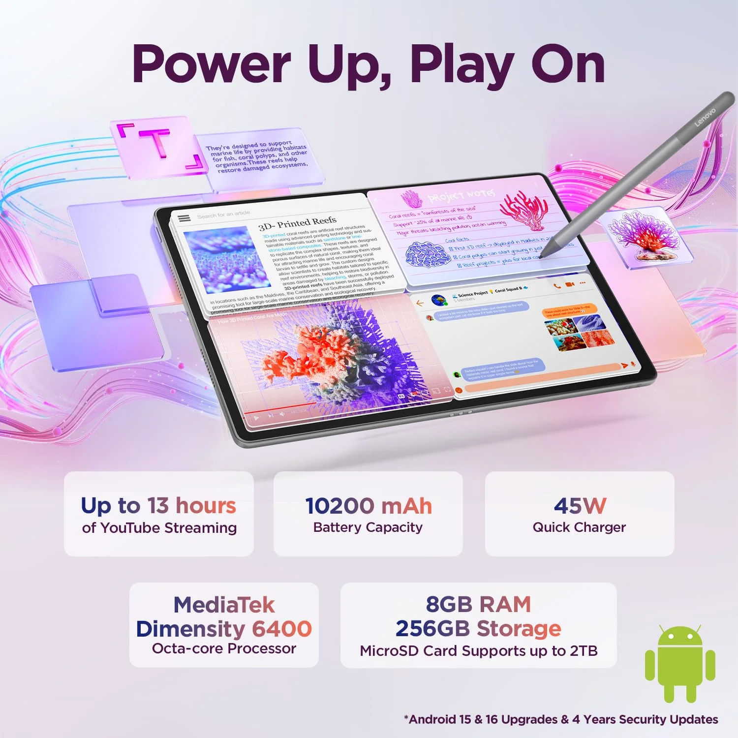 Lenovo Idea Tab Plus with Pen |Wifi +5G |12.1" 2.5K Display, 800nits Peak Brightness |8GB RAM + 256GB ROM (Expandable upto 2TB)| MediaTek Dimensity 6400| 10200mAh|4 Speakers with Dolby Atmos|Luna Grey - Image 5