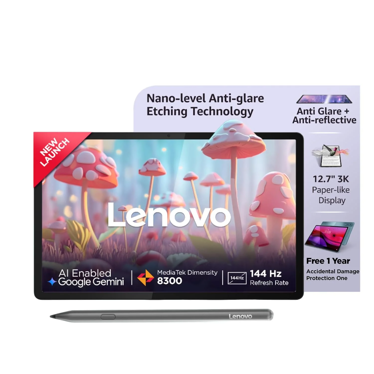 Lenovo Idea Tab Pro Smartchoice Matte Edition with Paper-Like 12.7" 3K Display & Pen Plus|144Hz Refresh|8GB RAM, 256GB ROM|AI-Enabled|MediaTek Dimensity 8300|4 JBL Speakers |45W Charger|1Year ADP Free