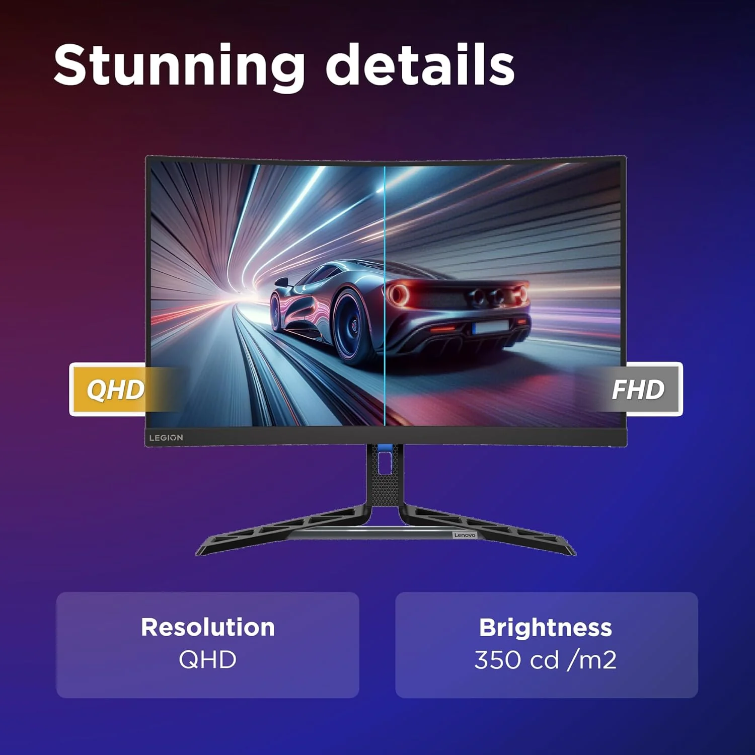 Lenovo Legion-R27qc-30 | 27" (68.5cm) QHD 180Hz Curved Gaming Monitor | 0.5ms, AMD FreeSync, 99%sRGB, 3Wx2Speaker, 2xHDMI 2.1 TMDS, 1xDP 1.4 (HBR3)|Tilt, Swivel, Pivot, Height Adjust|Black| 67C6GAC2IN - Image 3