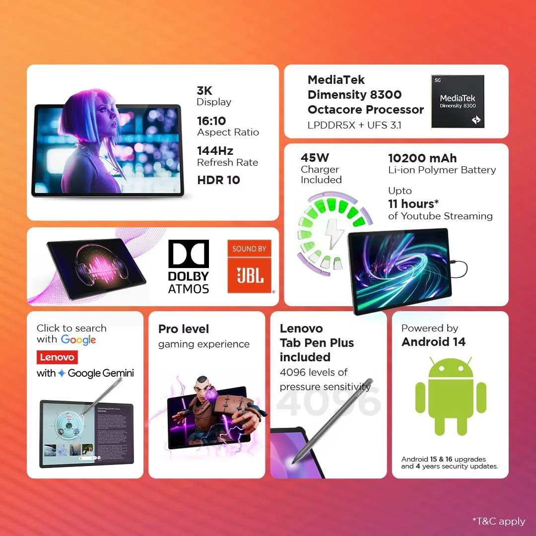 Lenovo {Smartchoice} Idea Tab Pro with Pen Plus | 12.7" 3K Display | 144 Hz Refresh |AI-Enabled | MediaTek Dimensity 8300 | Quad JBL Speakers | 10200 mAh Battery with 45 W Charger | WiFi 6e - Image 9