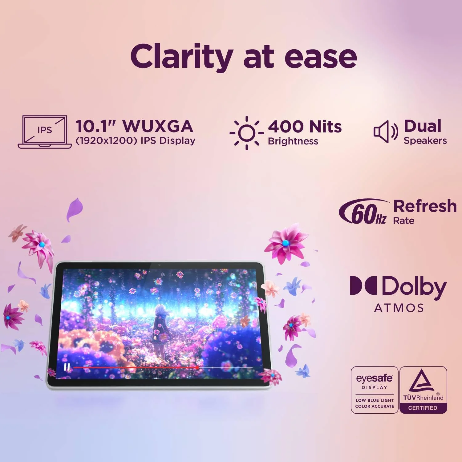 Lenovo Tab | 10.1" Display | Wi-Fi Only | 4 GB RAM + 64 GB ROM (Expandable up to 1 TB) | Metal Body | Dual Speakers with Dolby Atmos | Android 14 | Color: Luna Grey - Image 3
