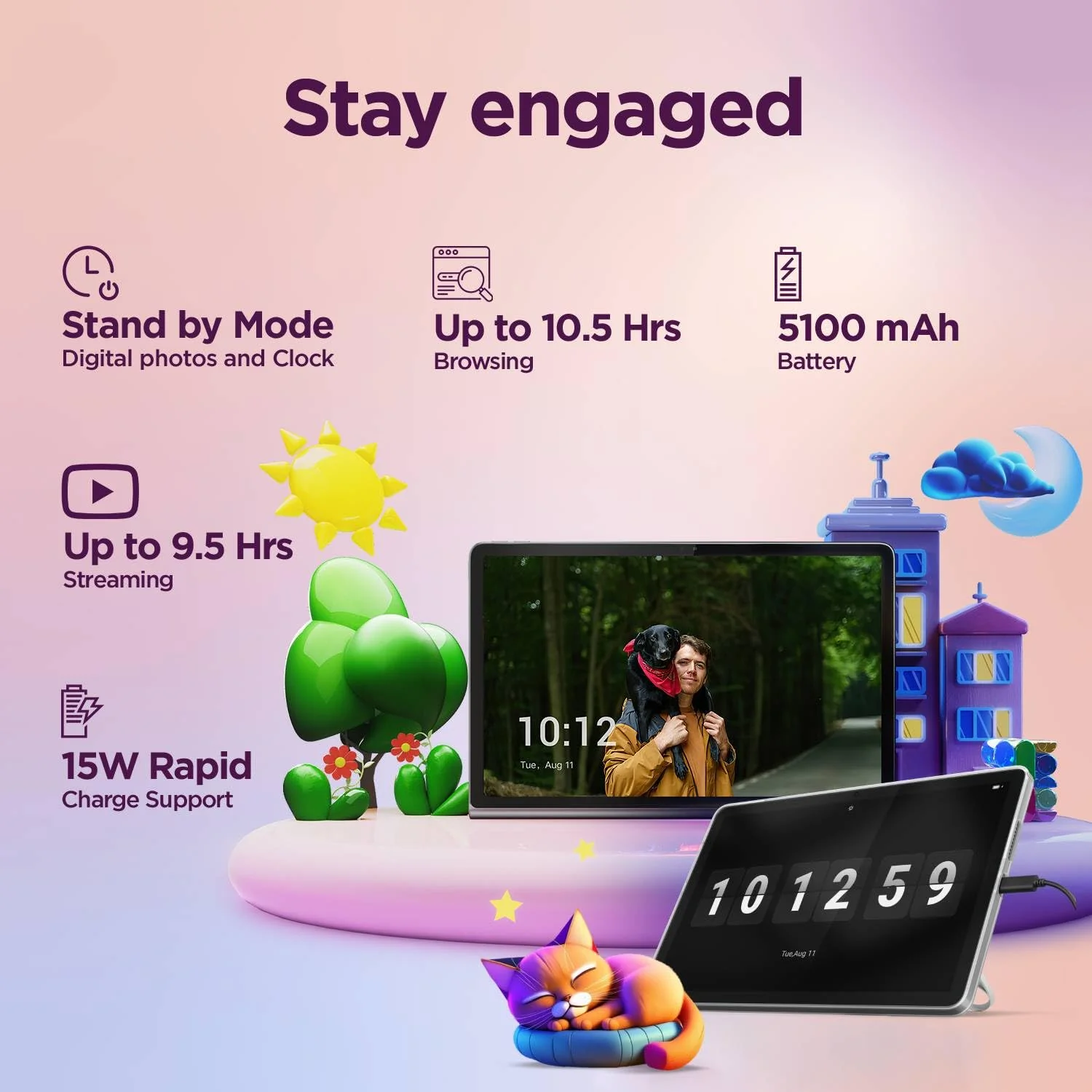 Lenovo Tab | 10.1" Display | Wi-Fi Only | 4 GB RAM + 64 GB ROM (Expandable up to 1 TB) | Metal Body | Dual Speakers with Dolby Atmos | Android 14 | Color: Luna Grey - Image 5
