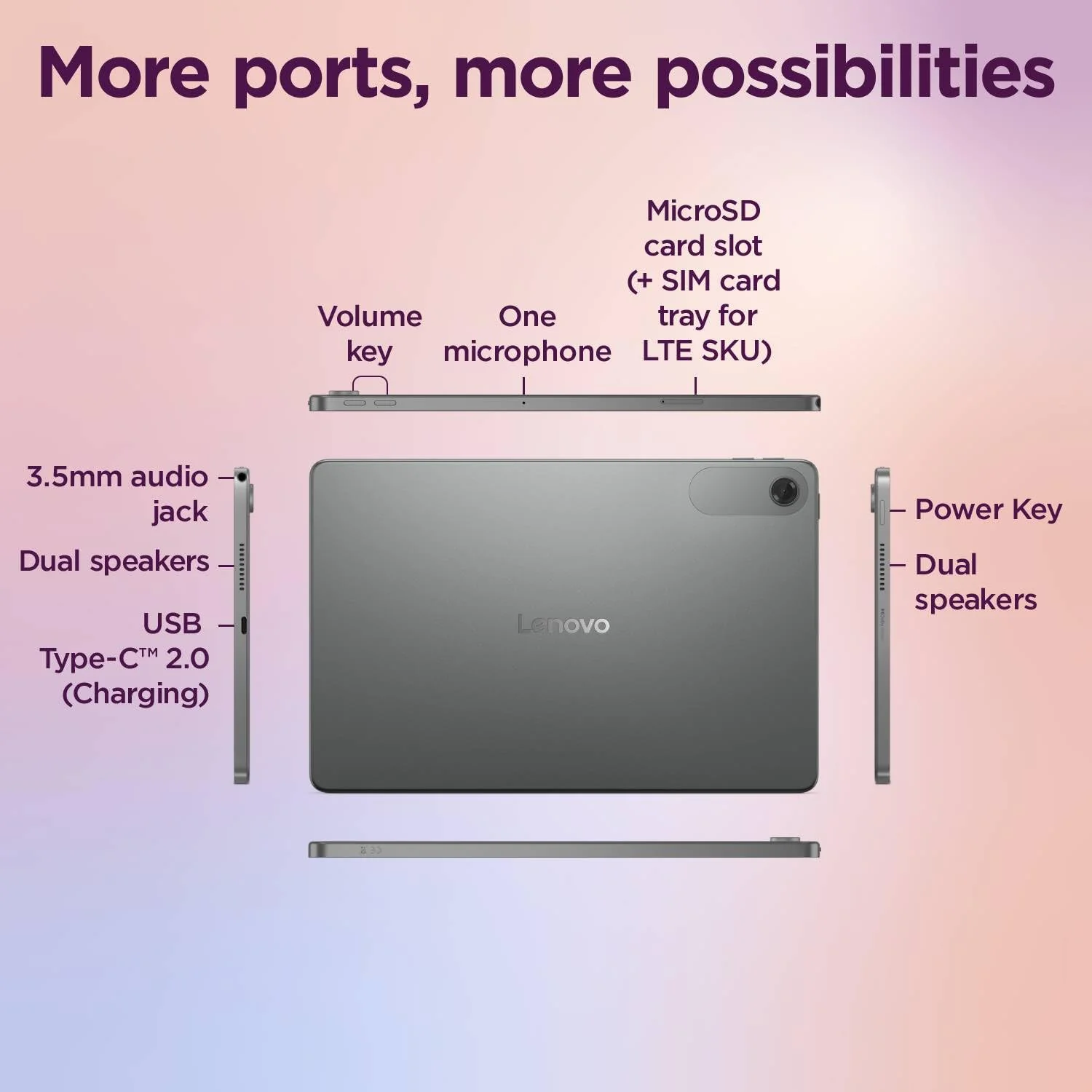 Lenovo Tab | 10.1" Display | Wi-Fi Only | 4 GB RAM + 64 GB ROM (Expandable up to 1 TB) | Metal Body | Dual Speakers with Dolby Atmos | Android 14 | Color: Luna Grey - Image 6