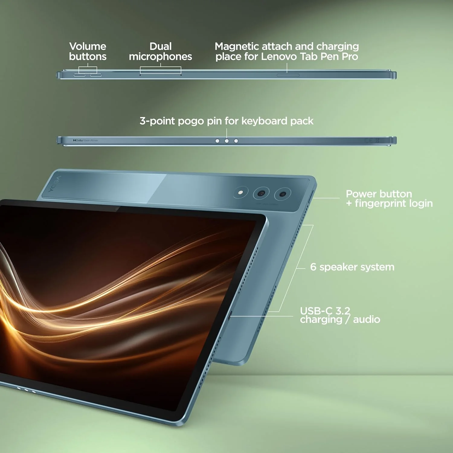 Lenovo Yoga Tab Plus Smartchoice AI Tablet with Pen + Keyboard |12.7" Display, 3K Resolution, 144 Hz|16GB RAM, 512GB ROM|Snapdragon 8 Gen 3|10200 mAh|6 Speakers|USB 3.0 with DP-Out|1Year ADP Free|Teal - Image 2