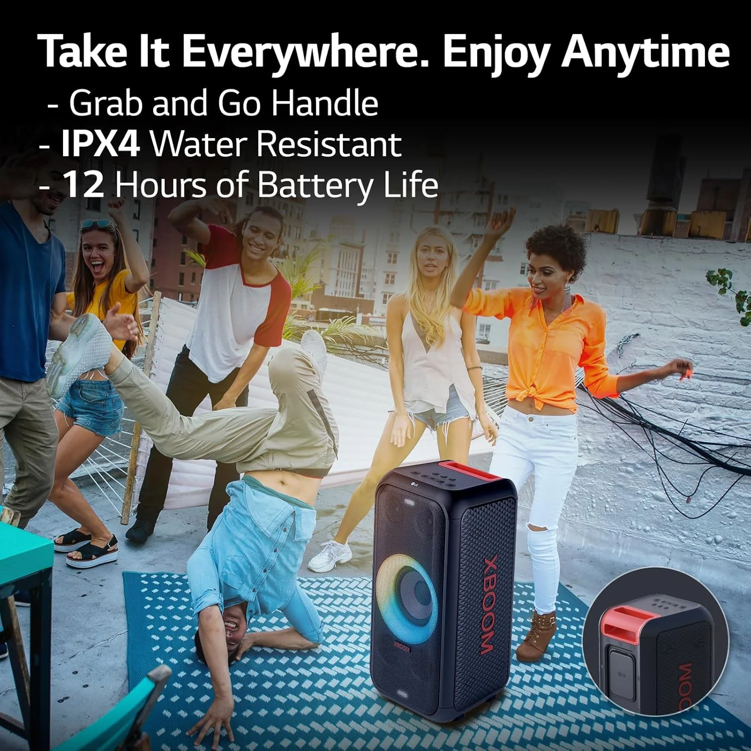 LG XBOOM XL5S | Portable Bluetooth Speaker | 200W | 12 Hours of Battery Life | Multi Color Ring Lighting | XBOOM App |IPX4 | Party Speaker - Image 3