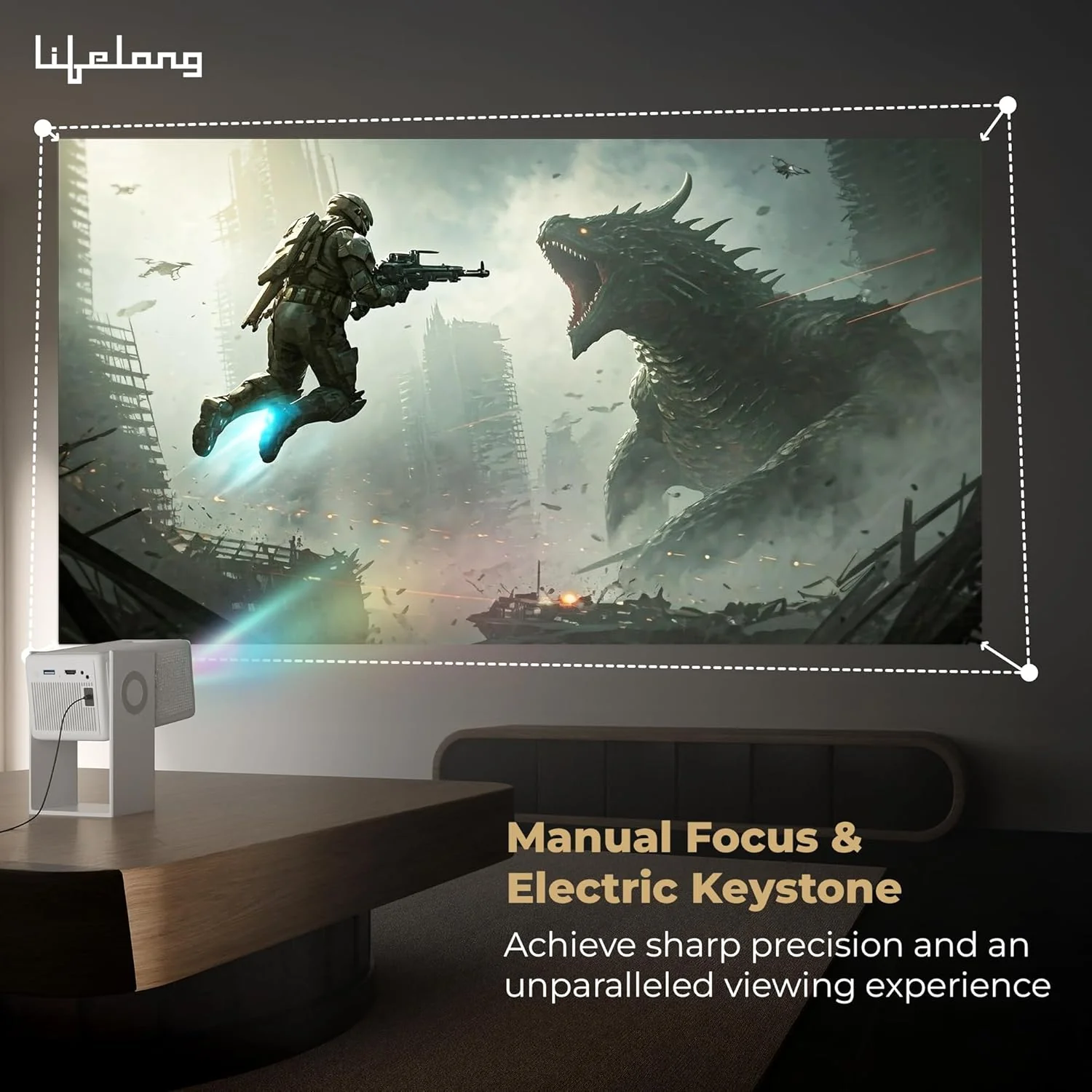 Lifelong Electronics Lightbeam 2 Pro Smart Projector | Android, 1080P HD Native & 4K Ultra HD Support, 4000 Lumens | for Room & Outdoors | All OTT Apps | WiFi/BT, Mirroring, USB, HDMI, 180°, Speakers - Image 3