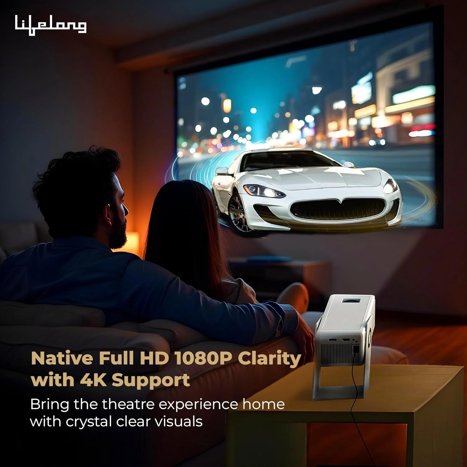 Lifelong Electronics Lightbeam 2 Pro Smart Projector | Android, 1080P HD Native & 4K Ultra HD Support, 4000 Lumens | for Room & Outdoors | All OTT Apps | WiFi/BT, Mirroring, USB, HDMI, 180°, Speakers - Image 9