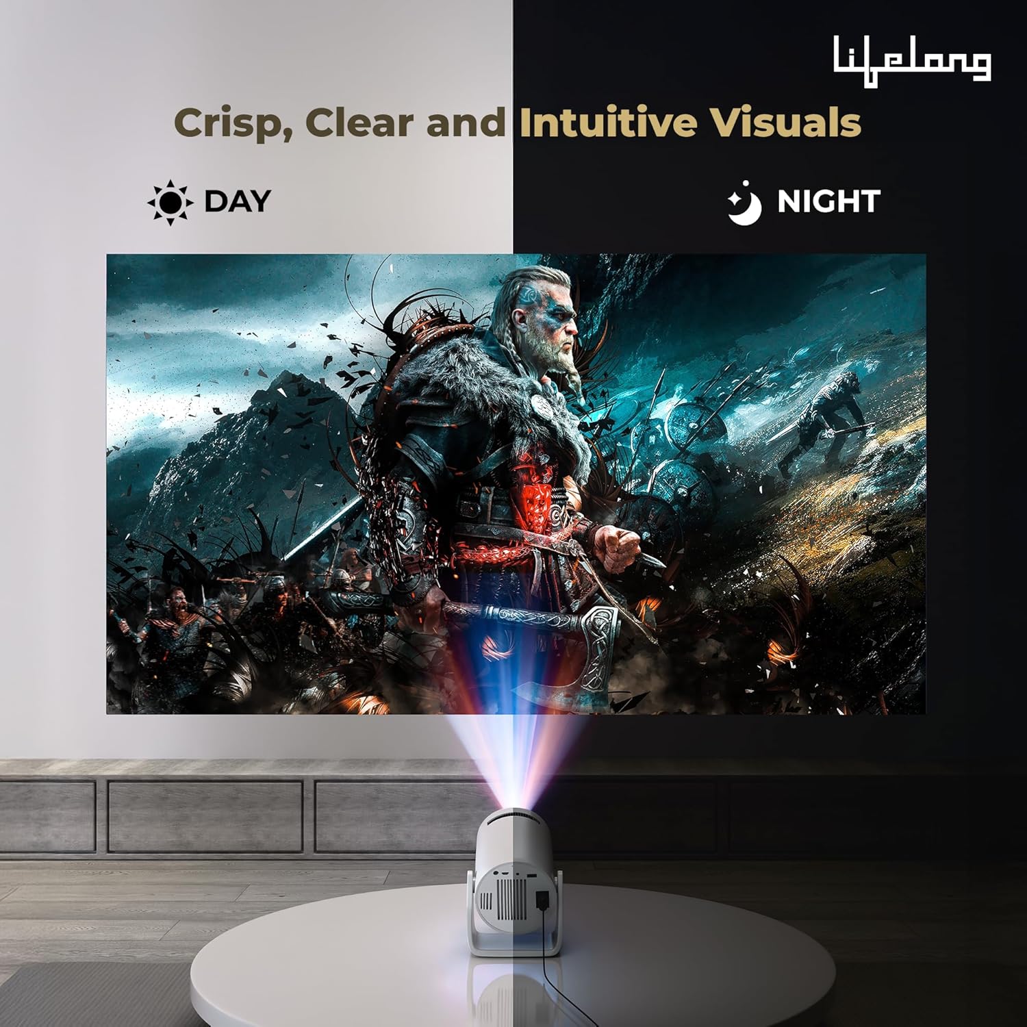 Lifelong Electronics Lightbeam Smart Projector | Android, 1080P& 4K Ultra Support, 3000 Lumens, 720p Native | for Room & Outdoors | All OTT Apps | WiFi/BT, Mirroring, USB, HDMI, 180°, Speakers - Image 10
