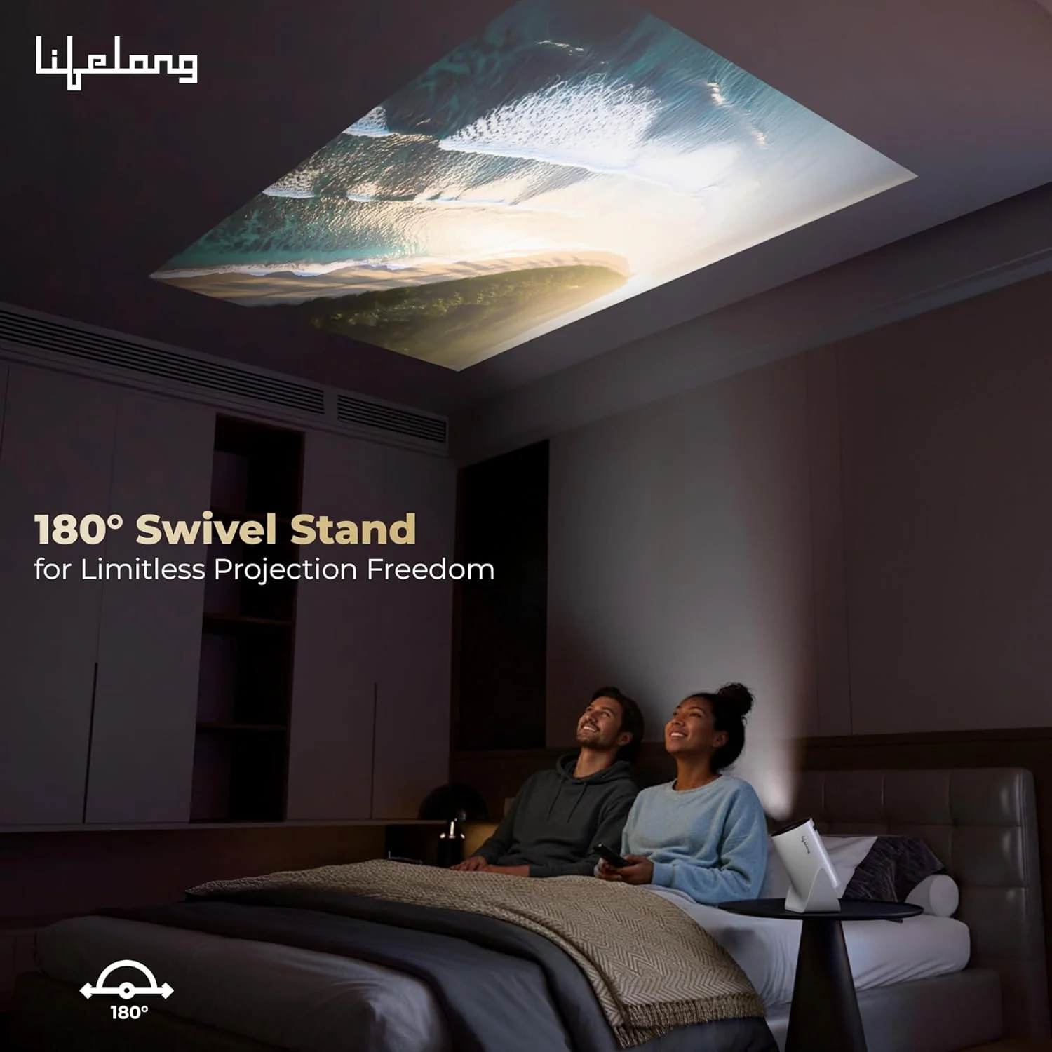 Lifelong Electronics Lightbeam Smart Projector | Android, 1080P& 4K Ultra Support, 3000 Lumens, 720p Native | for Room & Outdoors | All OTT Apps | WiFi/BT, Mirroring, USB, HDMI, 180°, Speakers - Image 6