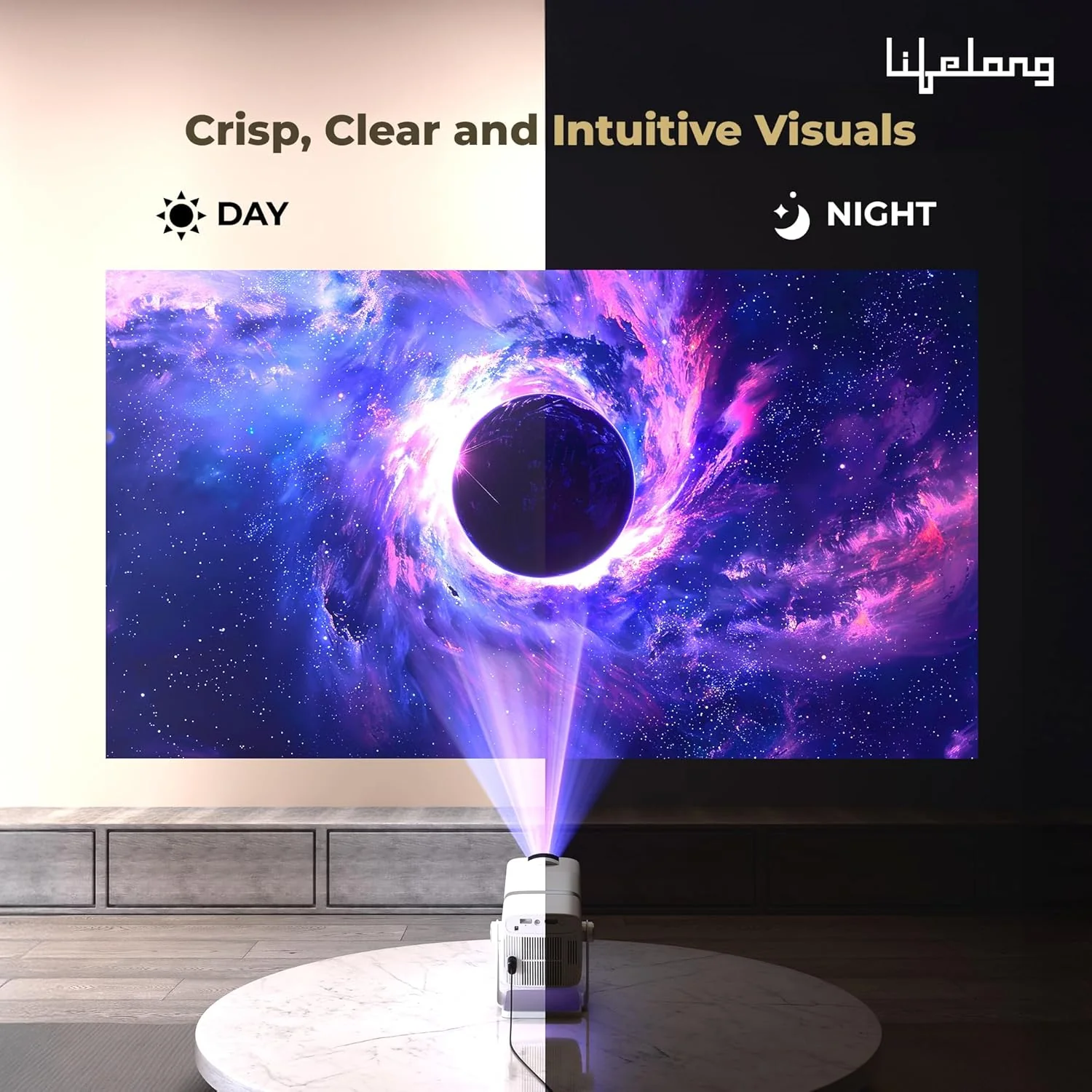 Lifelong Electronics Lightbeam X Smart Projector | Android, 1080P & 4K Ultra HD Support, 2X 3500 Lumens, 720p Native | For Room & Outdoors | All OTT Apps | WiFi/BT,Mirroring,USB,ARC,HDMI,180°,Speakers - Image 10