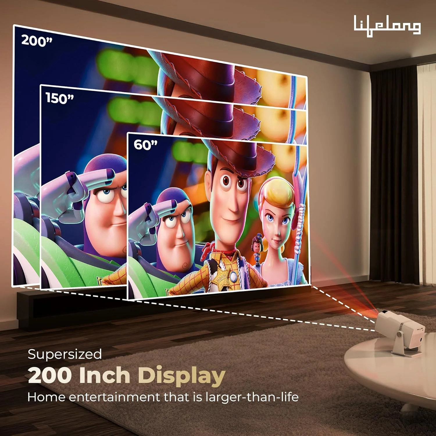 Lifelong Electronics Lightbeam X Smart Projector | Android, 1080P & 4K Ultra HD Support, 2X 3500 Lumens, 720p Native | For Room & Outdoors | All OTT Apps | WiFi/BT,Mirroring,USB,ARC,HDMI,180°,Speakers - Image 4