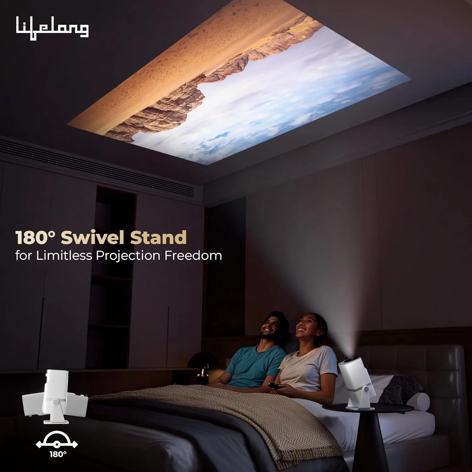 Lifelong Electronics Lightbeam X Smart Projector | Android, 1080P & 4K Ultra HD Support, 2X 3500 Lumens, 720p Native | For Room & Outdoors | All OTT Apps | WiFi/BT,Mirroring,USB,ARC,HDMI,180°,Speakers - Image 6
