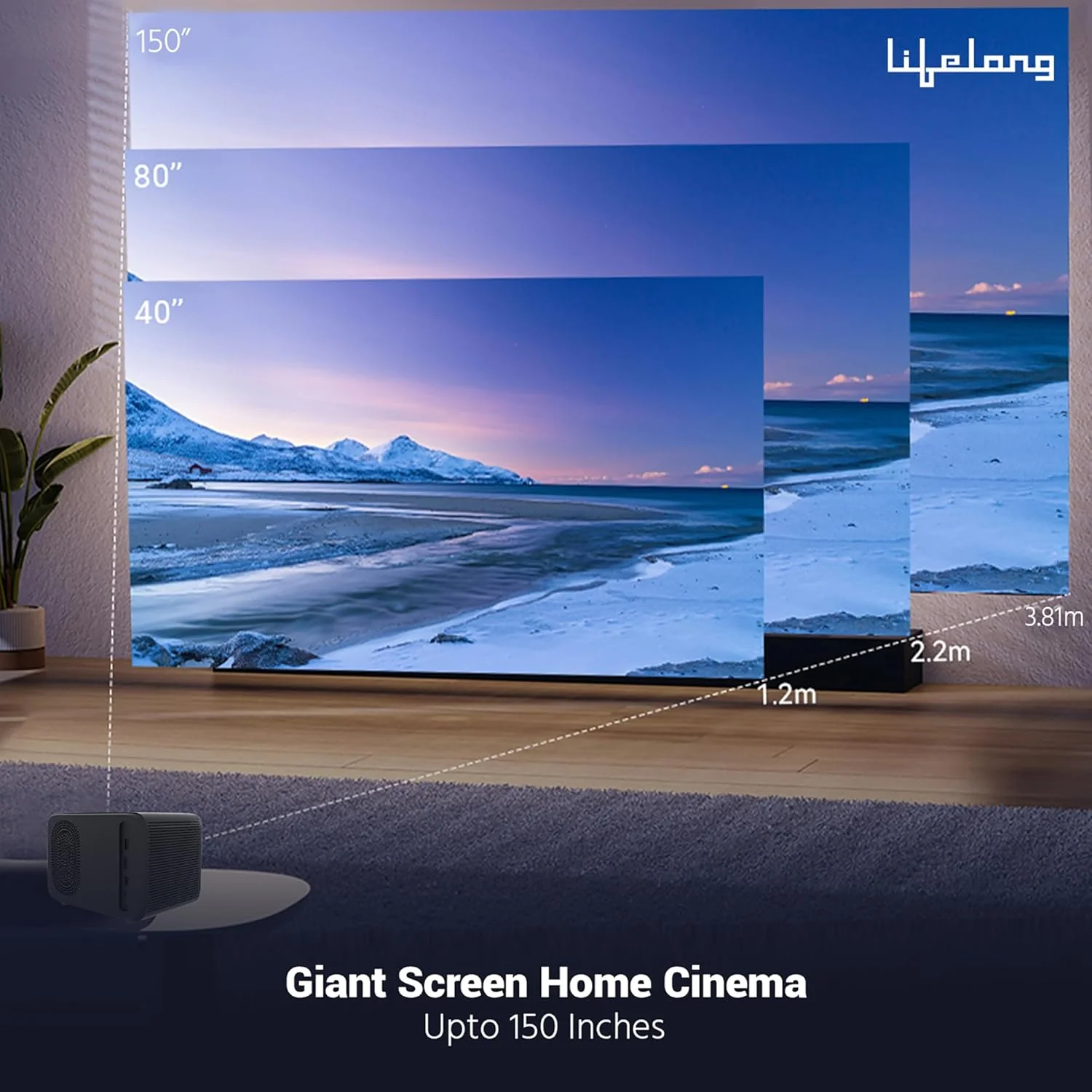 Lifelong Electronics SmartStream Projector | Android, 1080P Full HD Native & 4K Ultra HD Support | 7000 Lumens | for Room & Outdoors | All OTT Apps | WiFi/BT, Mirroring, USB, ARC, HDMI, 10W Woofers - Image 2