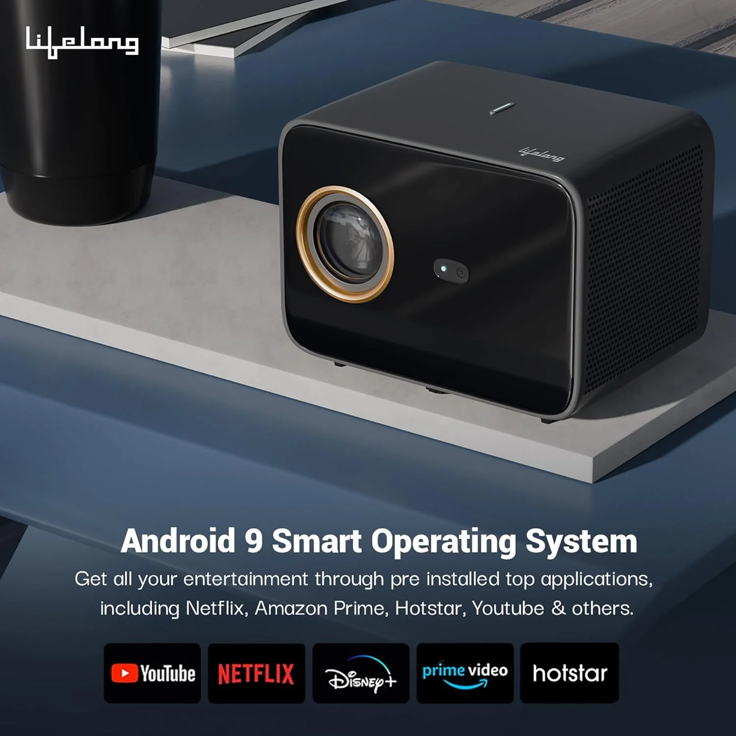 Lifelong Electronics SmartStream Projector | Android, 1080P Full HD Native & 4K Ultra HD Support | 7000 Lumens | for Room & Outdoors | All OTT Apps | WiFi/BT, Mirroring, USB, ARC, HDMI, 10W Woofers - Image 5
