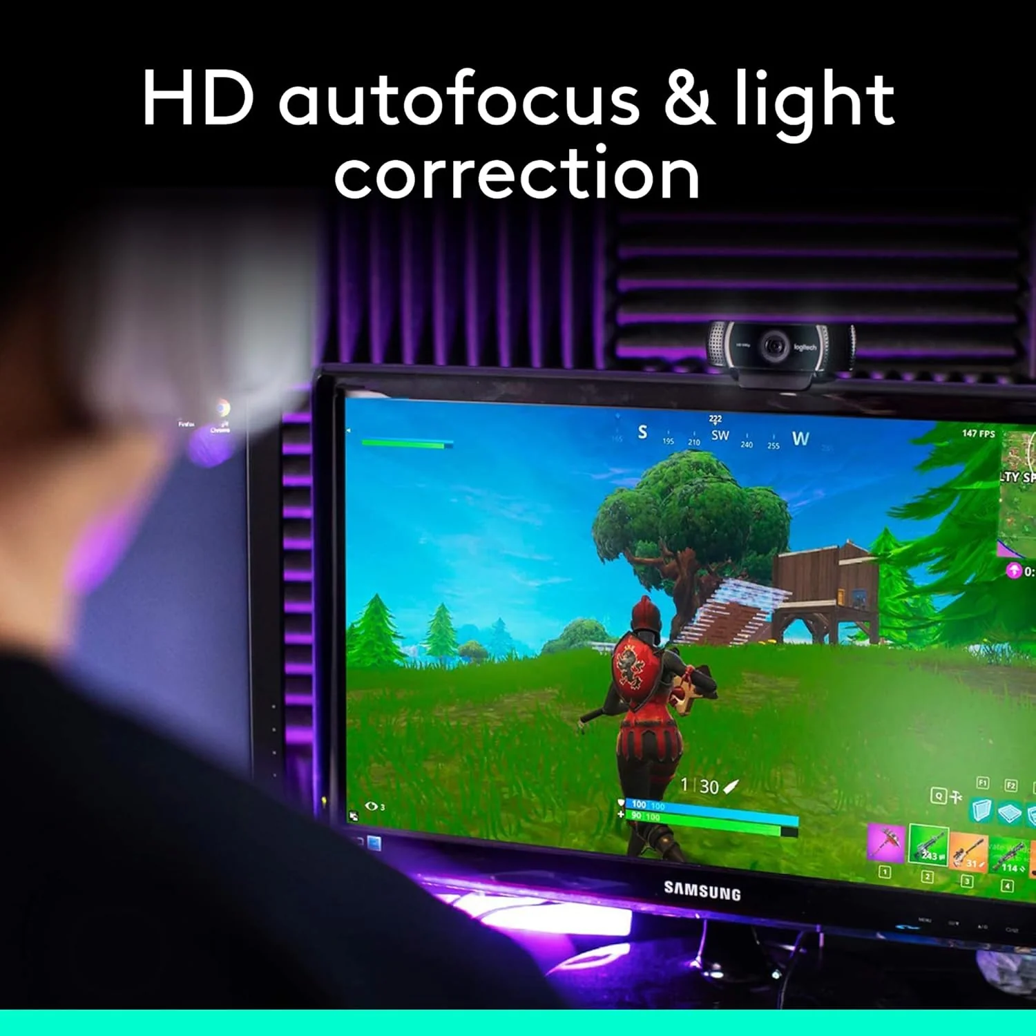 Logitech C922 Pro Stream Webcam, HD 1080p/30fps or HD 720p/60fps, Digital, Hyperfast Streaming, Stereo Audio, HD Light Correction, Autofocus, for YouTube, Twitch, XSplit - Black - Image 6