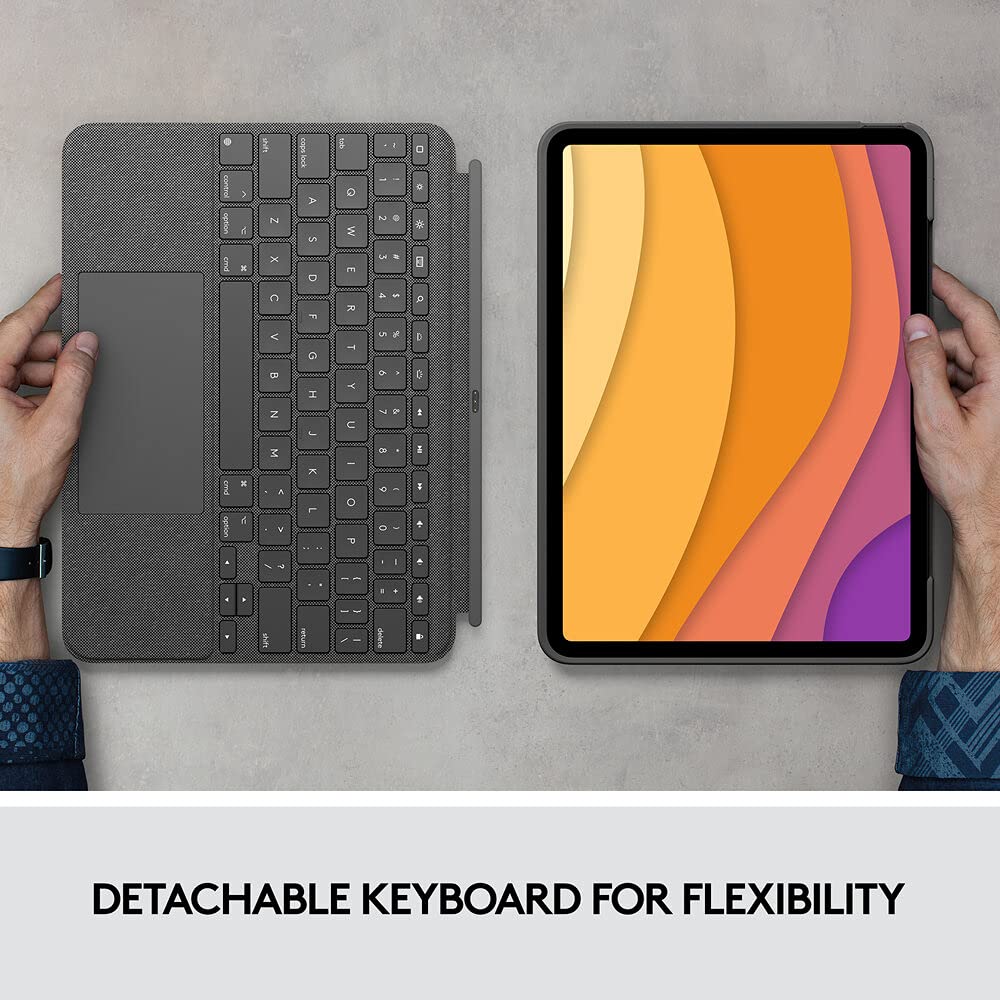 Logitech Combo Touch iPad Pro 12.9-inch (5th, 6th gen - 2021, 2022) Keyboard Case - Detachable Backlit Keyboard with Kickstand, Click-Anywhere Trackpad, Smart Connector-QWERTY UK English Layout - Grey - Image 2