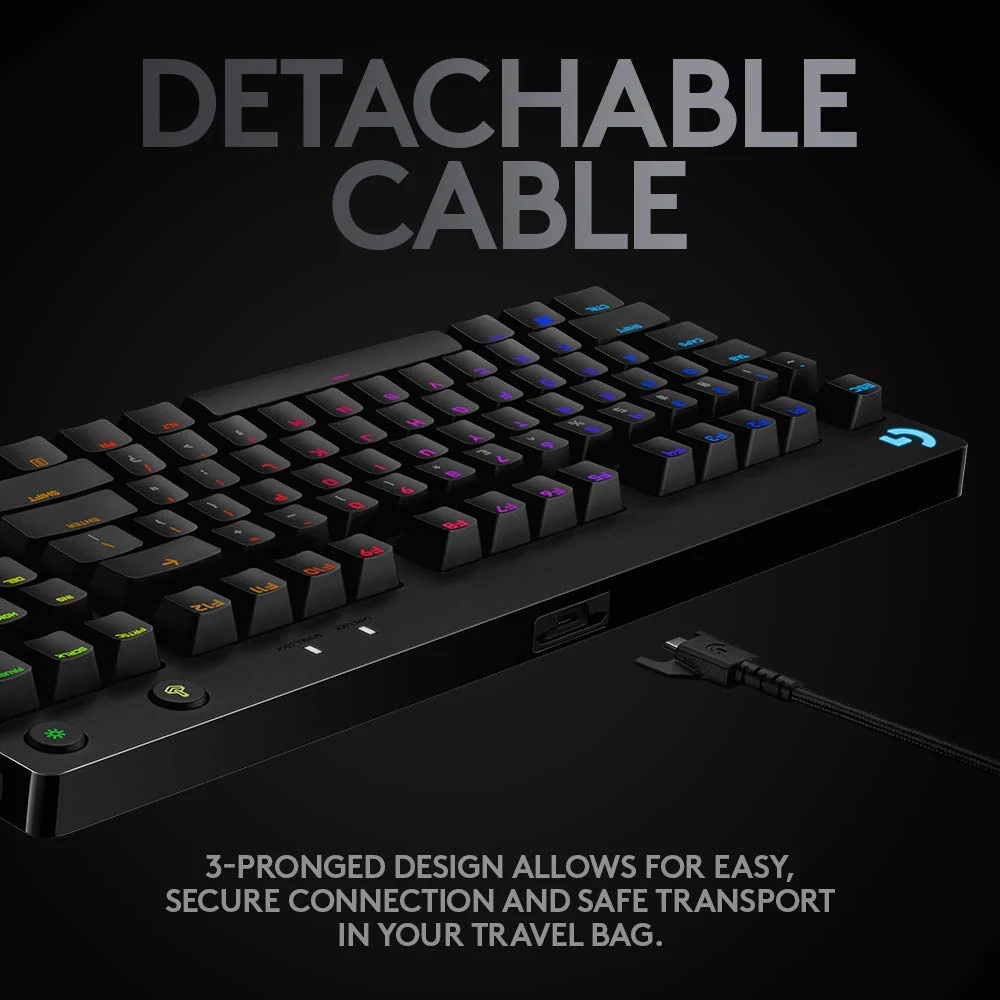 Logitech G PRO Mechanical Gaming Keyboard, Ultra Portable Tenkeyless Design, Detachable Micro USB Cable, 16.8 Million Color LIGHTSYNC RGB Backlit Keys,Black - Image 6