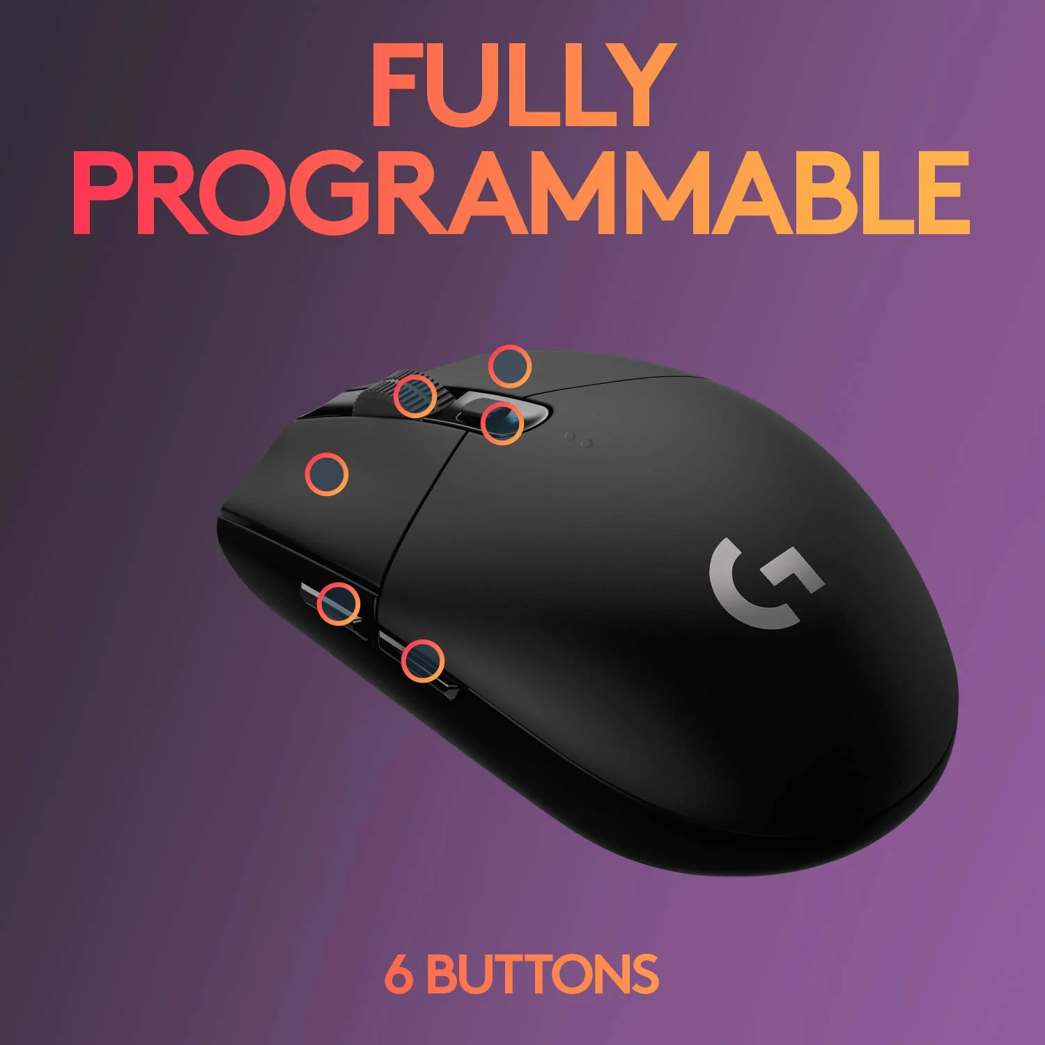 Logitech G304 Lightspeed Wireless Gaming Mouse, Hero Sensor, 12,000 DPI, Lightweight, 6 Programmable Buttons, 250h Battery Life, On-Board Memory, Compatible with PC/Mac - Black - Image 6