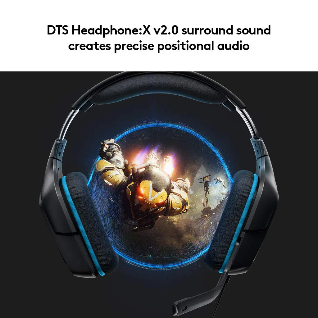 Logitech G431 with 7.1 Surround Sound, DTS X 2.0, 50 mm Audio Drivers, USB and 3.5 mm Jack, Flip-to-Mute Mic Wired Over Ear Headphones with Mic for PC - Black - Image 3