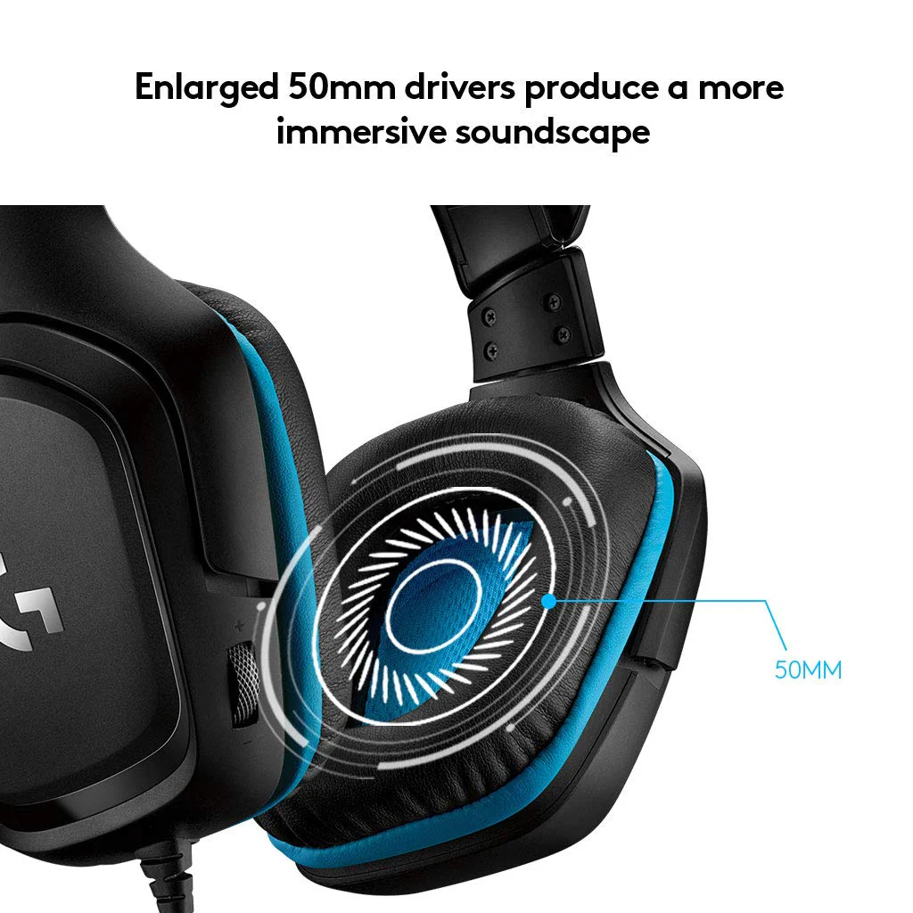 Logitech G431 with 7.1 Surround Sound, DTS X 2.0, 50 mm Audio Drivers, USB and 3.5 mm Jack, Flip-to-Mute Mic Wired Over Ear Headphones with Mic for PC - Black - Image 4