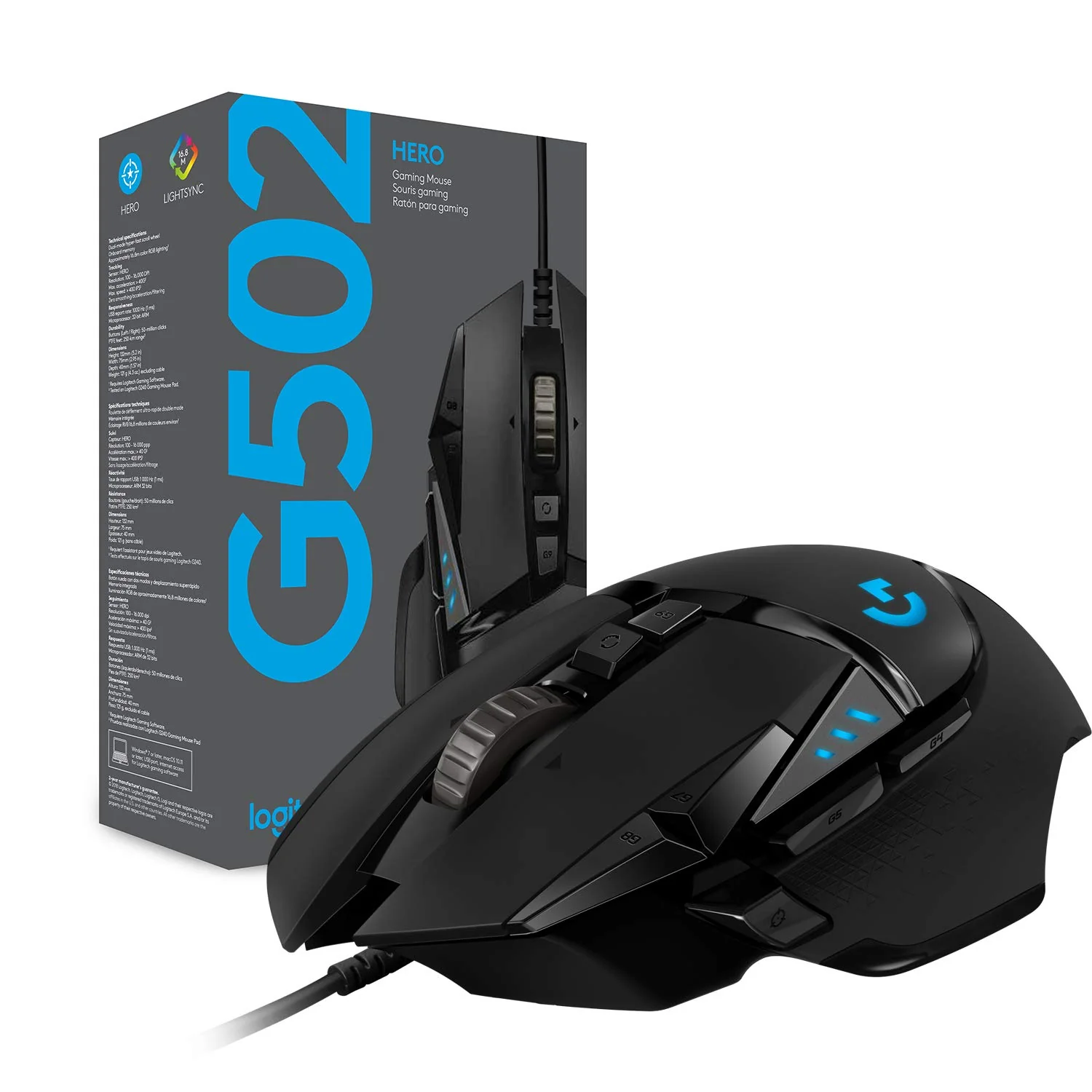 Logitech G502 Hero High Performance Wired USB Gaming Mouse, Hero 25K Sensor, 25,600 DPI, RGB, Adjustable Weights, 11 Programmable Buttons, On-Board Memory, PC/Mac - Black - Image 10