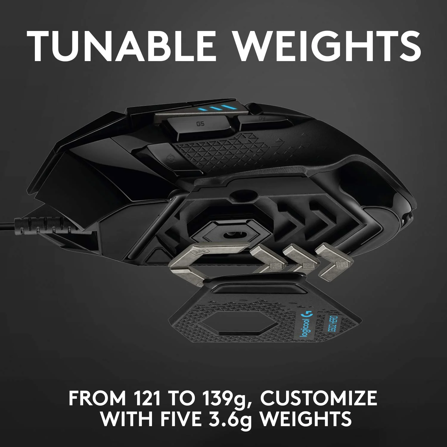 Logitech G502 Hero High Performance Wired USB Gaming Mouse, Hero 25K Sensor, 25,600 DPI, RGB, Adjustable Weights, 11 Programmable Buttons, On-Board Memory, PC/Mac - Black - Image 4
