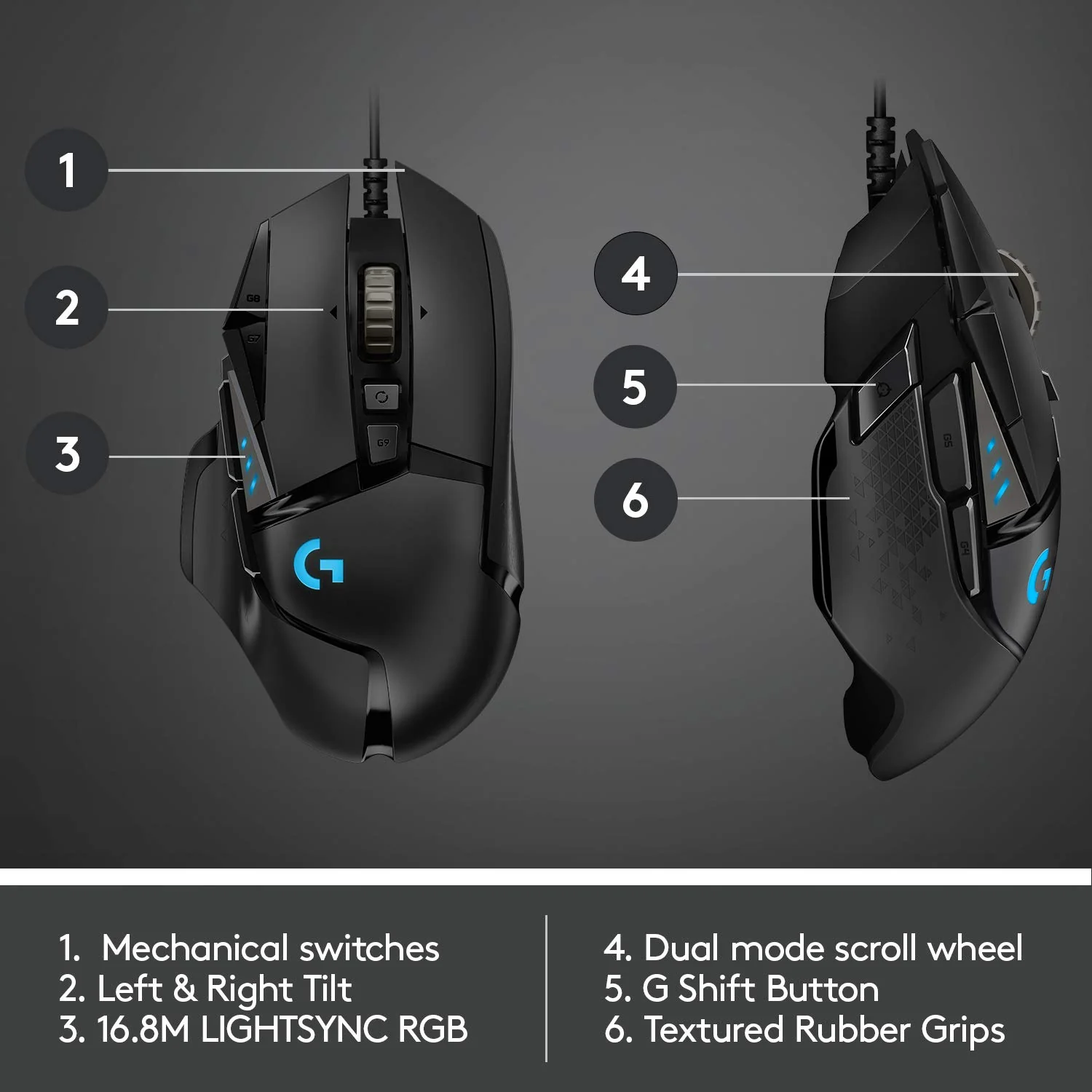 Logitech G502 Hero High Performance Wired USB Gaming Mouse, Hero 25K Sensor, 25,600 DPI, RGB, Adjustable Weights, 11 Programmable Buttons, On-Board Memory, PC/Mac - Black - Image 6
