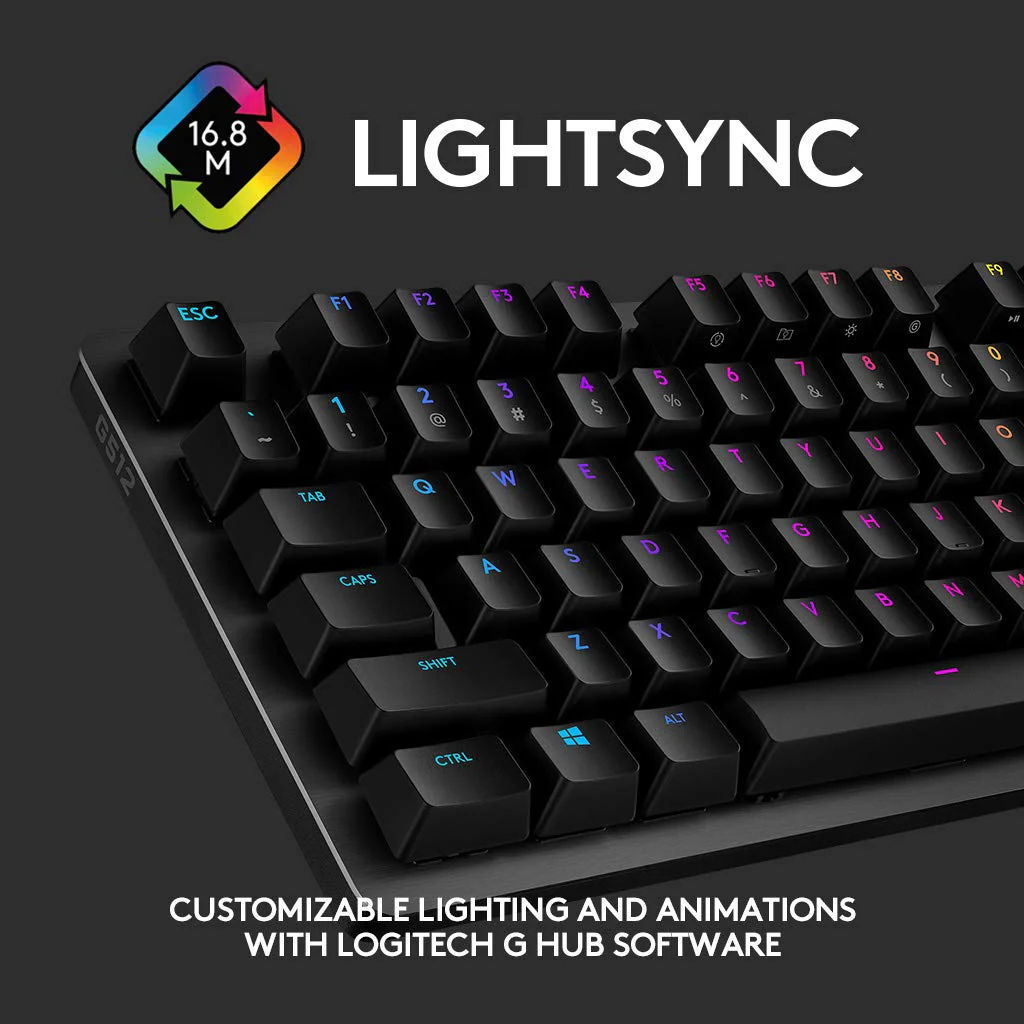 Logitech G512 Mechanical Gaming Keyboard,RGB Lightsync Backlit Keys,GX Brown Tactile Key Switches,Brushed Aluminum Case,Customizable F-Keys,USB Pass Through - Black - Image 10