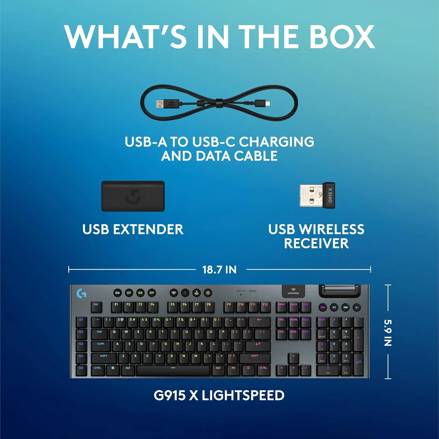 Logitech G915 X LIGHTSPEED Low-Profile Wireless Gaming Keyboard, Double-Shot PBT Keycaps, Fully Programmable Keys, RGB Backlighting, Sleek Aluminum Finishing, GL Brown Tactile Switches - PC/Mac- Black - Image 9
