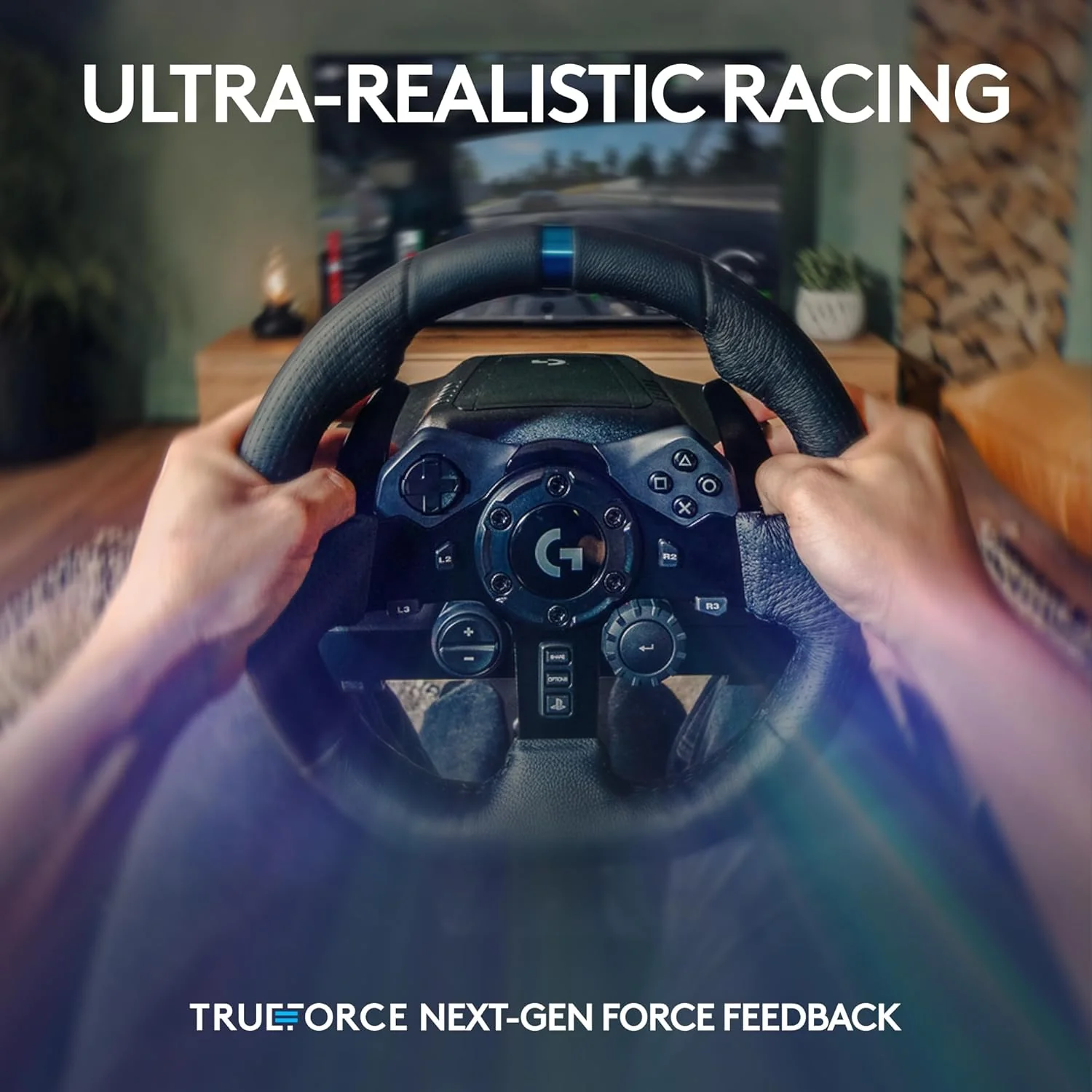 Logitech G923 Racing Wheel and Pedals, TRUEFORCE Feedback, Responsive Driving Design, Dual Clutch Launch Control, Genuine Leather Steering Wheel Cover, for PS5, PS4, PC, Mac - Black - Image 3