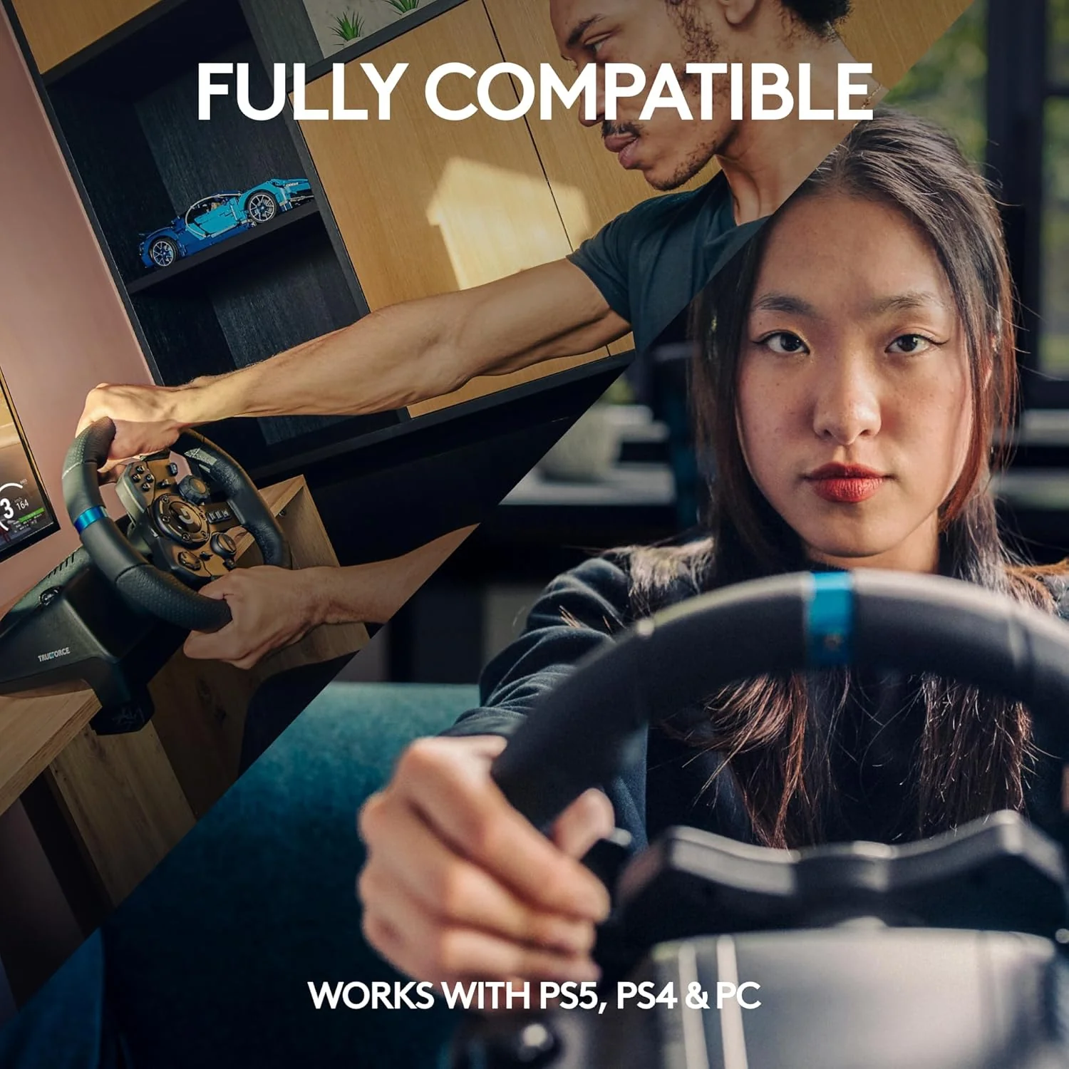 Logitech G923 Racing Wheel and Pedals, TRUEFORCE Feedback, Responsive Driving Design, Dual Clutch Launch Control, Genuine Leather Steering Wheel Cover, for PS5, PS4, PC, Mac - Black - Image 7