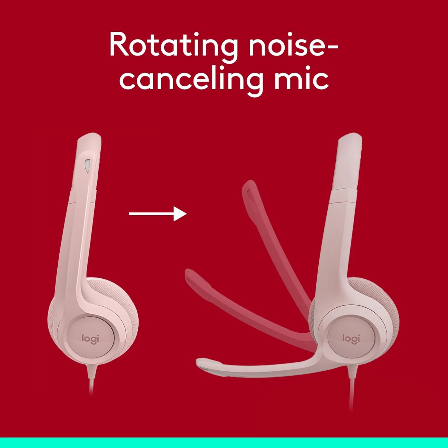 Logitech H390 Wired Headset for PC/Laptop, Stereo Headphones with Noise Cancelling Microphone, USB-A, in-Line Controls, Works with Chromebook - Rose - Image 4